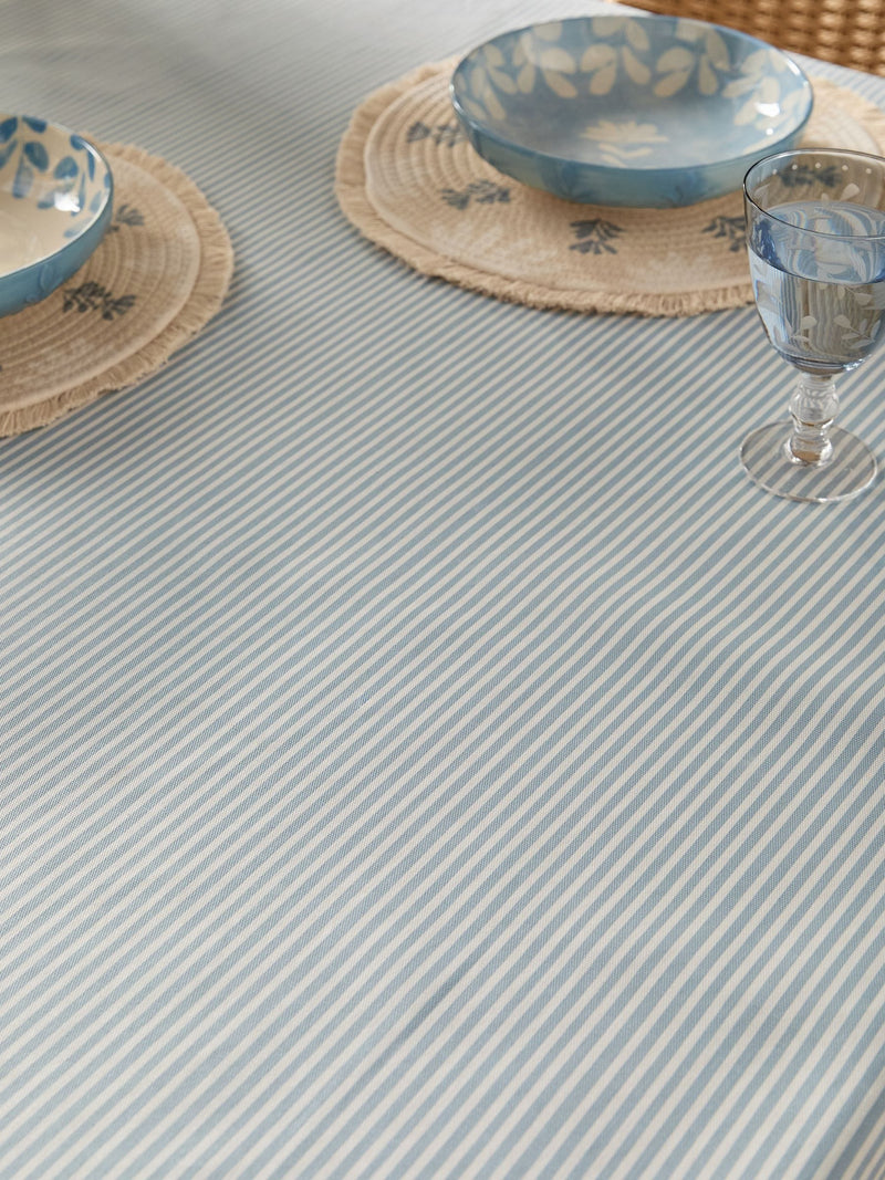 Blue stripe cotton wipe clean tablecloth, UK version