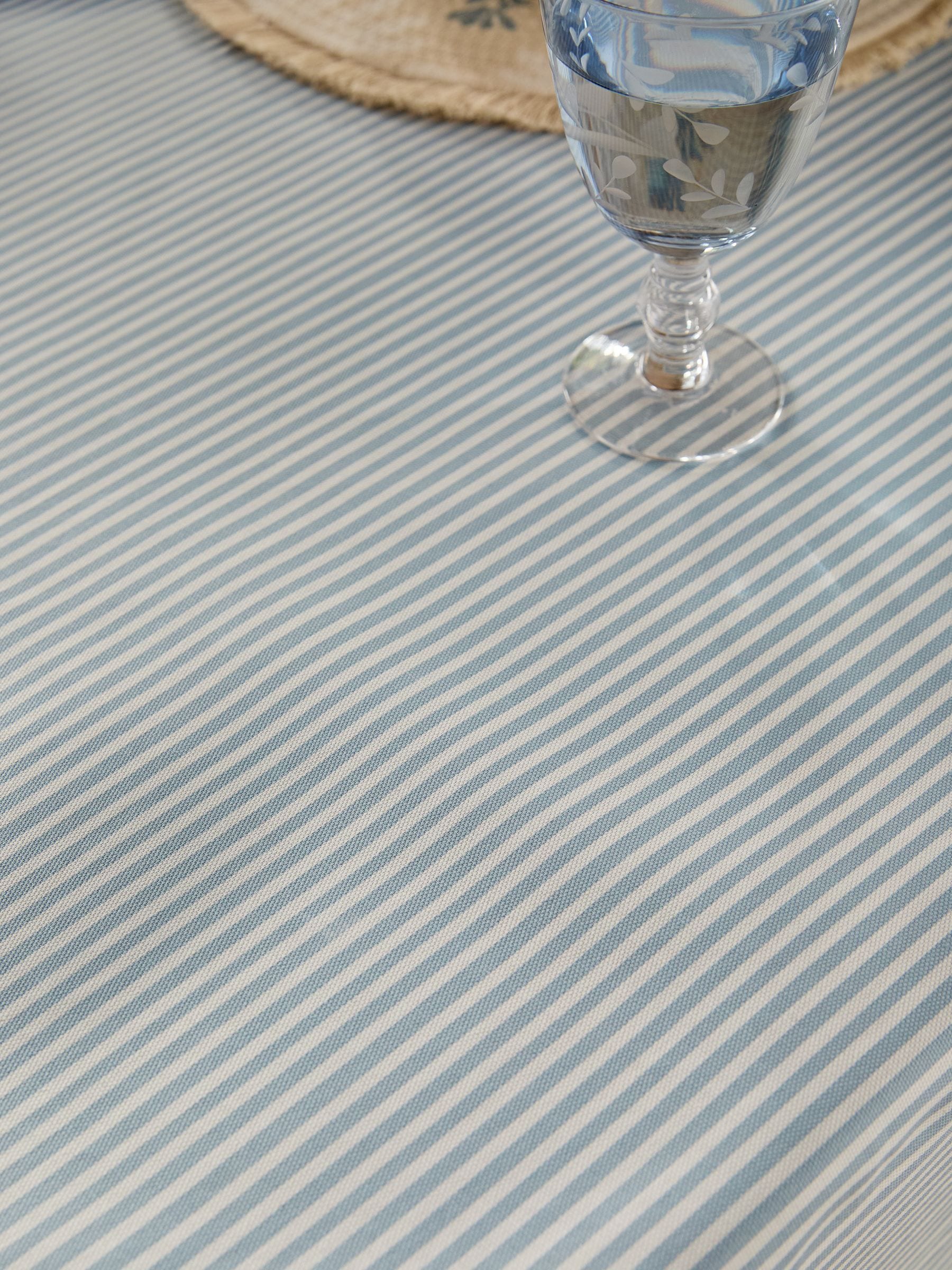 Blue stripe cotton wipe clean tablecloth, UK version