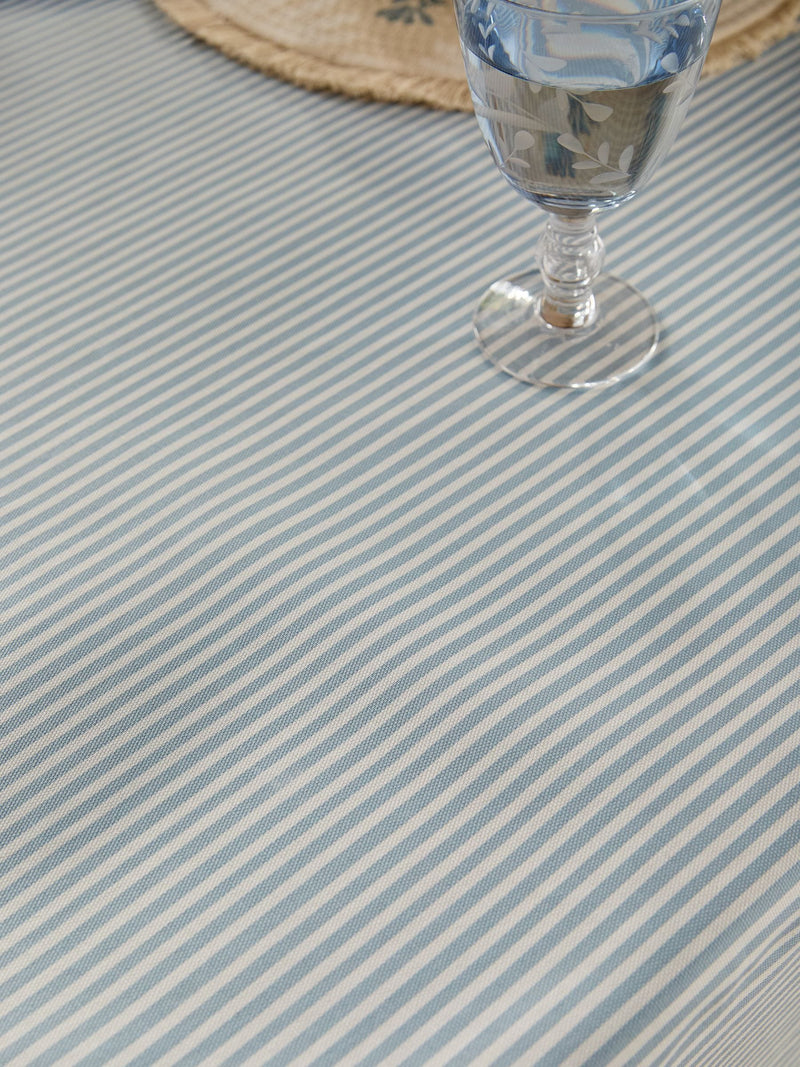 Blue stripe cotton wipe clean tablecloth, UK version