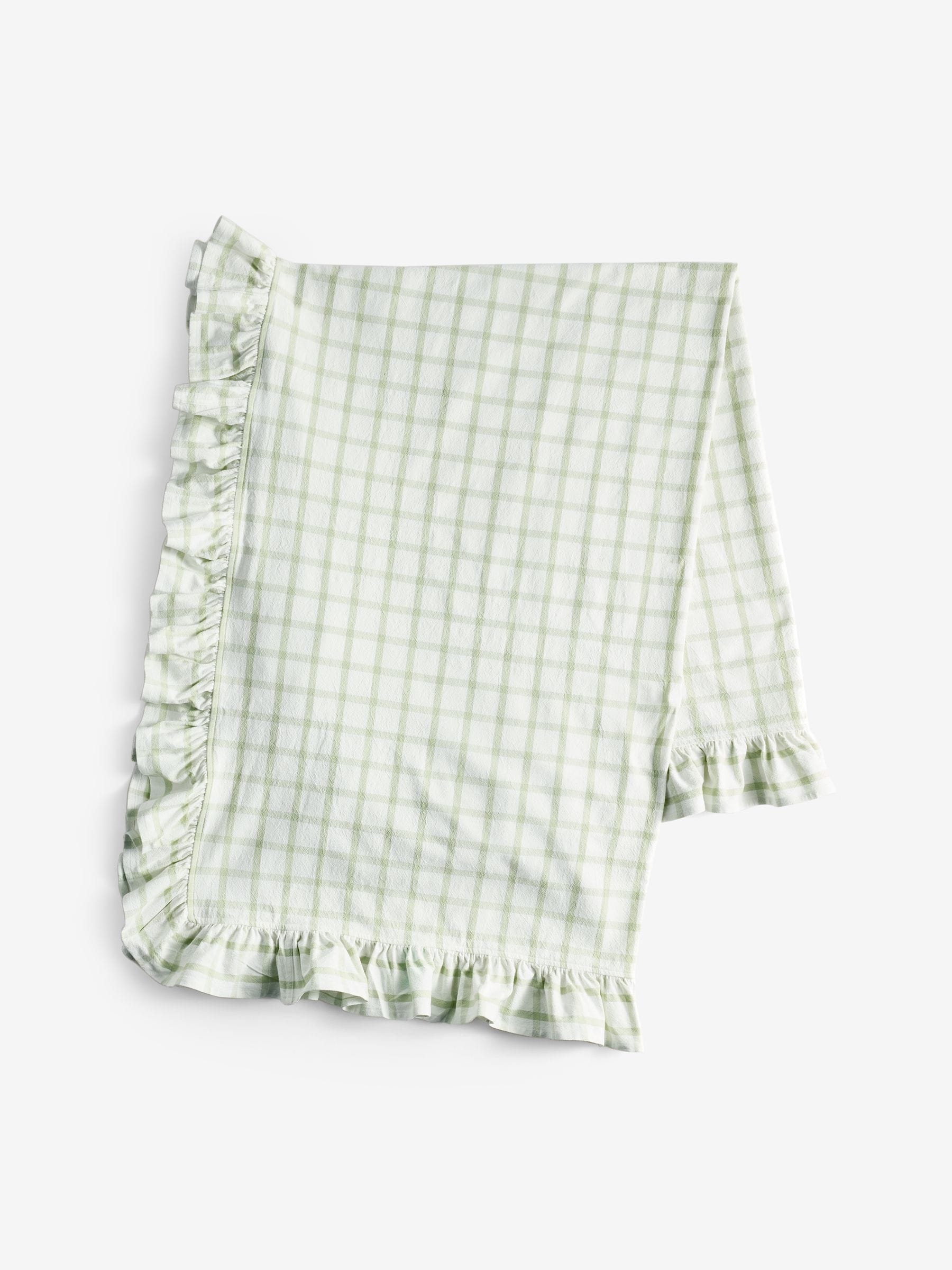 Sage green gingham washed cotton table cloth - British product