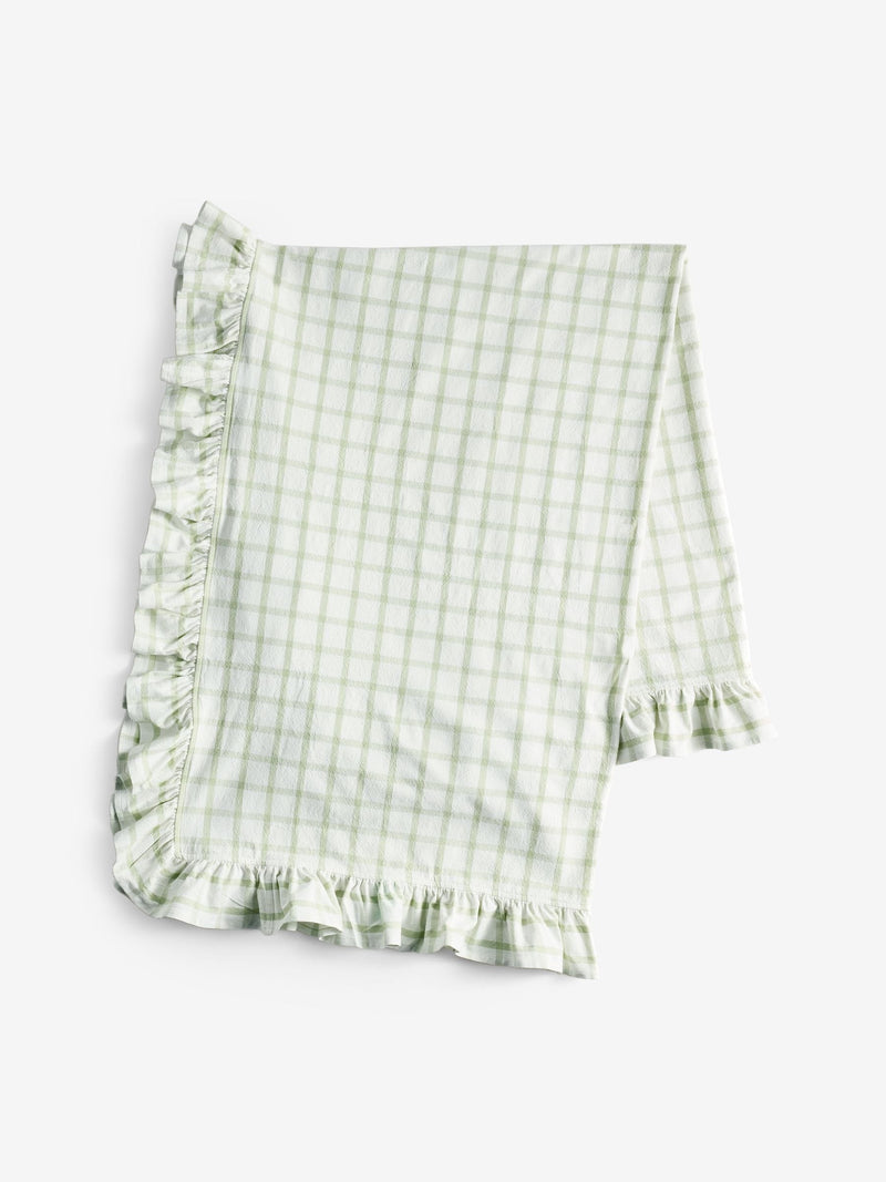 Sage green gingham washed cotton table cloth - British product