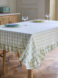 Sage green gingham washed cotton table cloth - British product