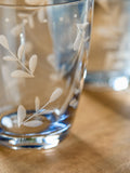 Set of 2 blue etched tumbler glasses 10.5cm - British product