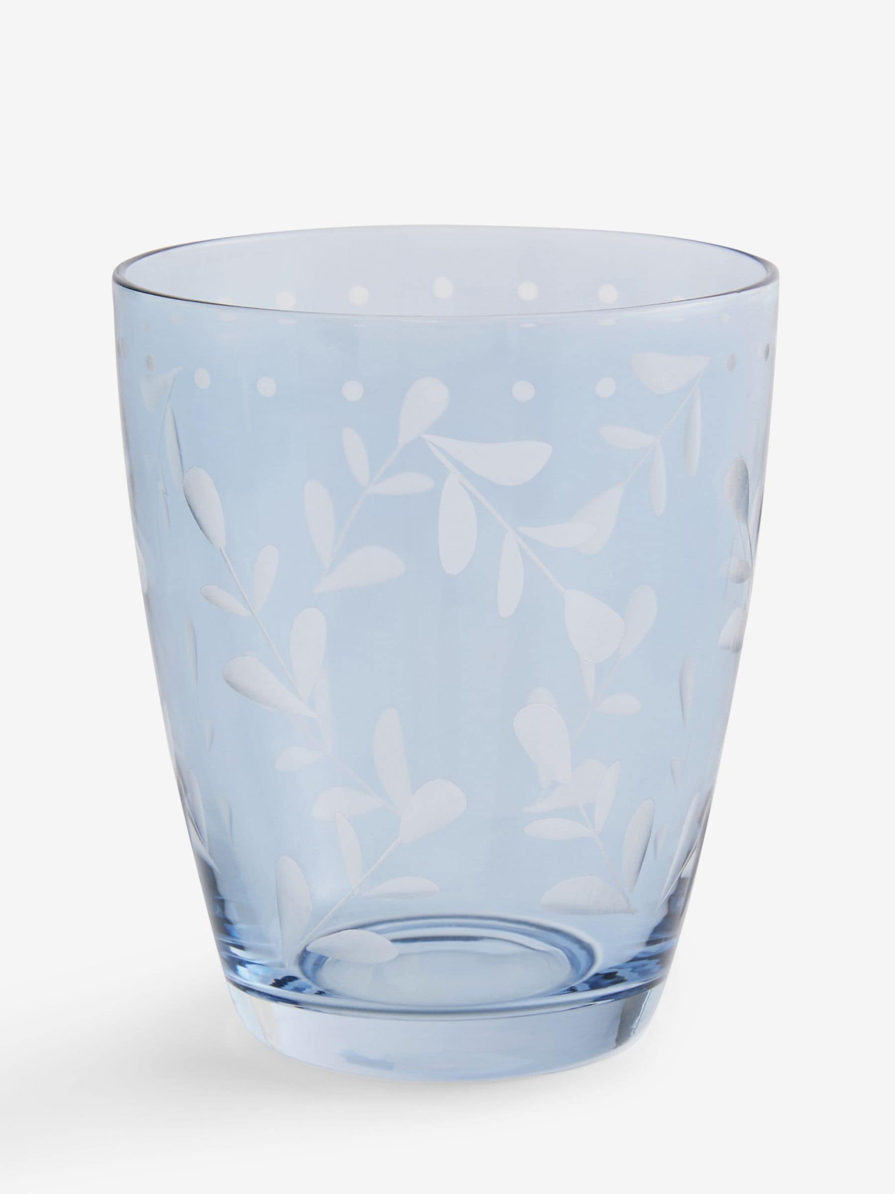 Set of 2 blue etched tumbler glasses 10.5cm - British product