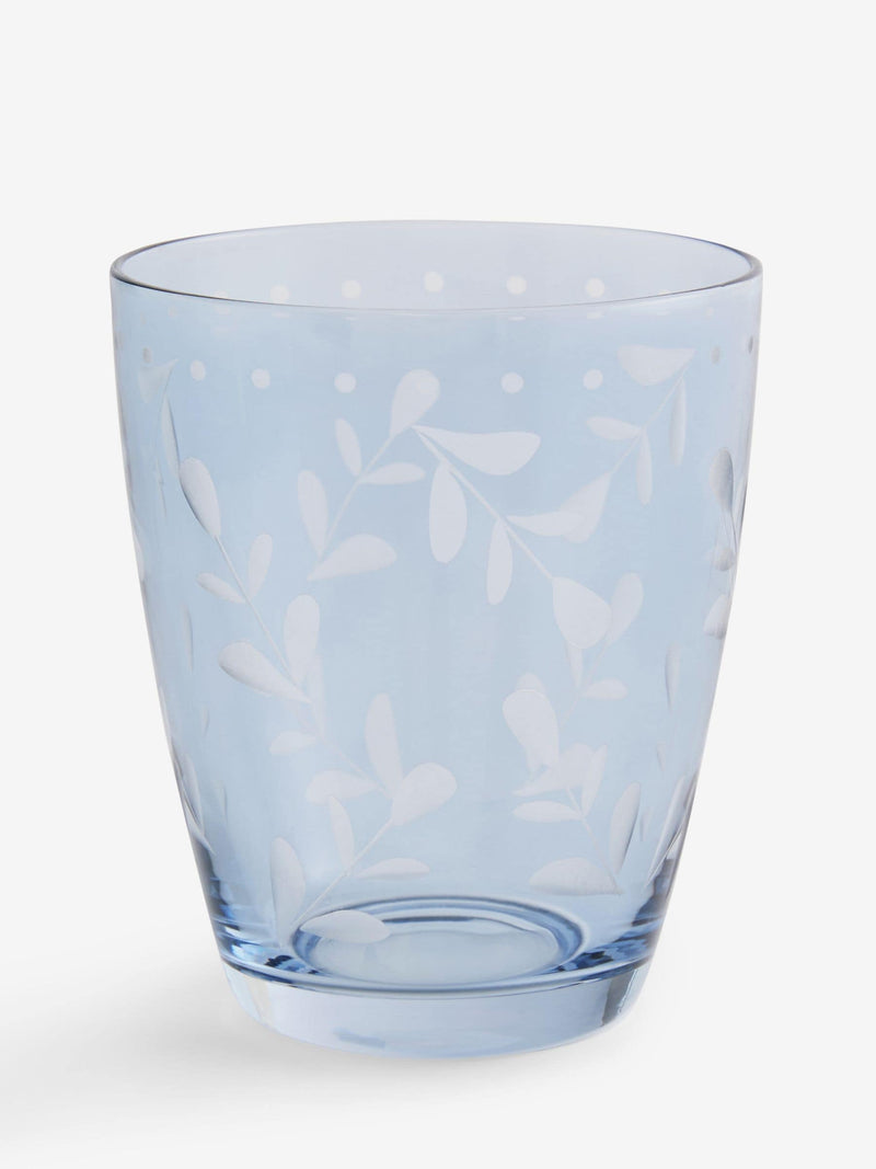 Set of 2 blue etched tumbler glasses 10.5cm - British product