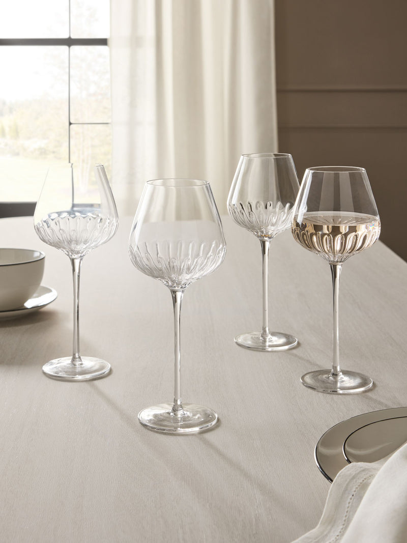 Set of 4 clear Rosa wine glasses mouthblown floral design - British product