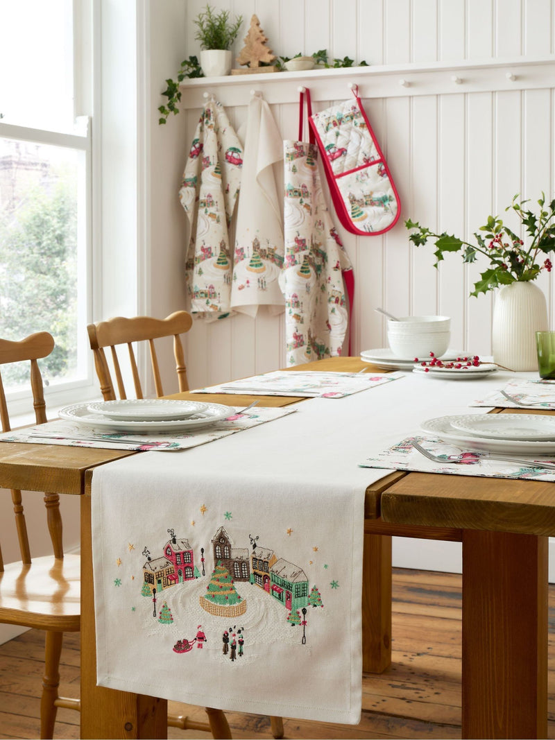 Catherine Lansfield Natural Christmas Town Cotton Dining Table Runner