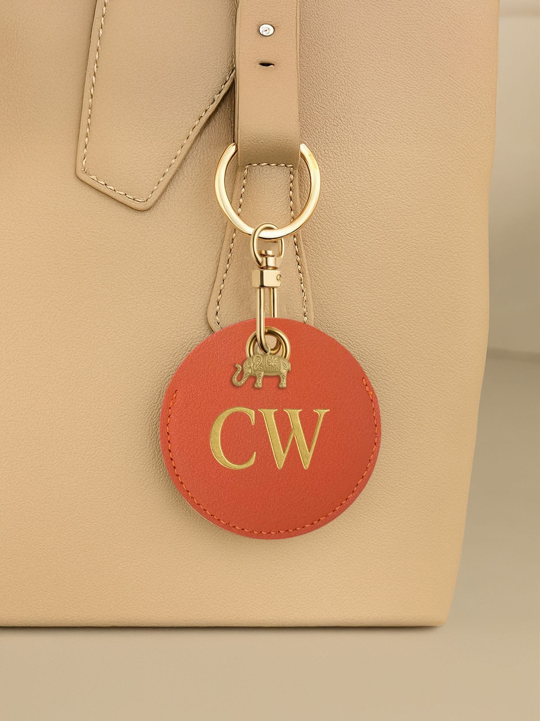Jonnys Sister	Personalised Faux Leather Bag Accessory with Gold Tone Elephant Charm