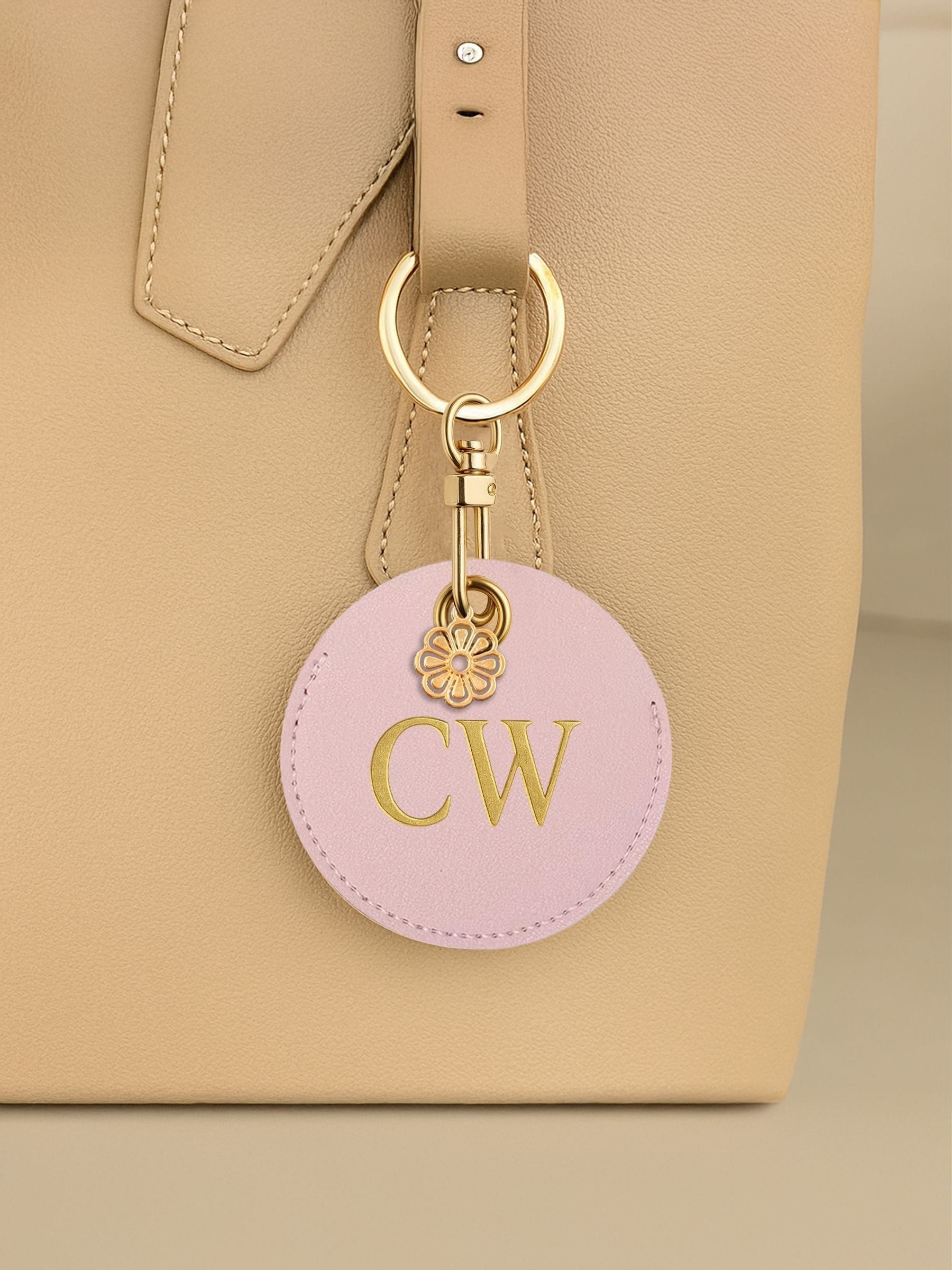 Jonnys Sister Personalised Faux Leather Bag Charm with Gold Tone Flower Charm