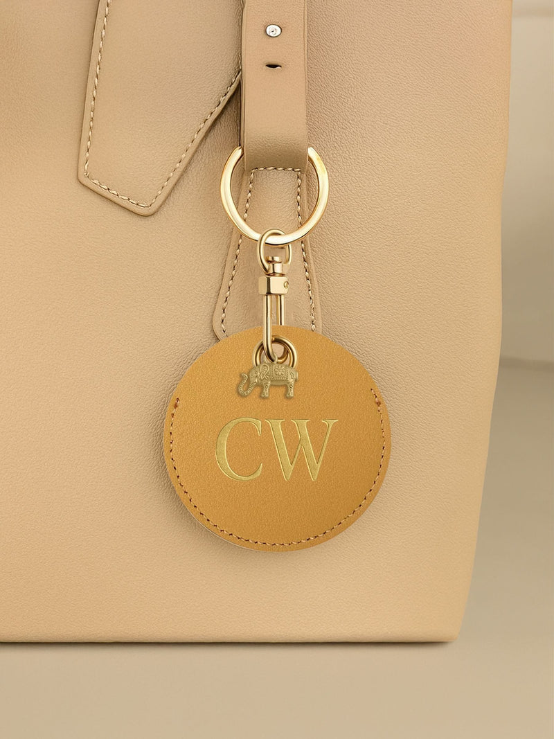 Jonnys Sister	Personalised Faux Leather Bag Accessory with Gold Tone Elephant Charm
