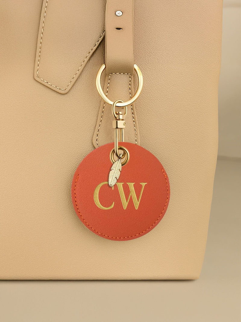 Jonnys Sister Personalised Faux Leather Bag Charm - Gold Tone Feather