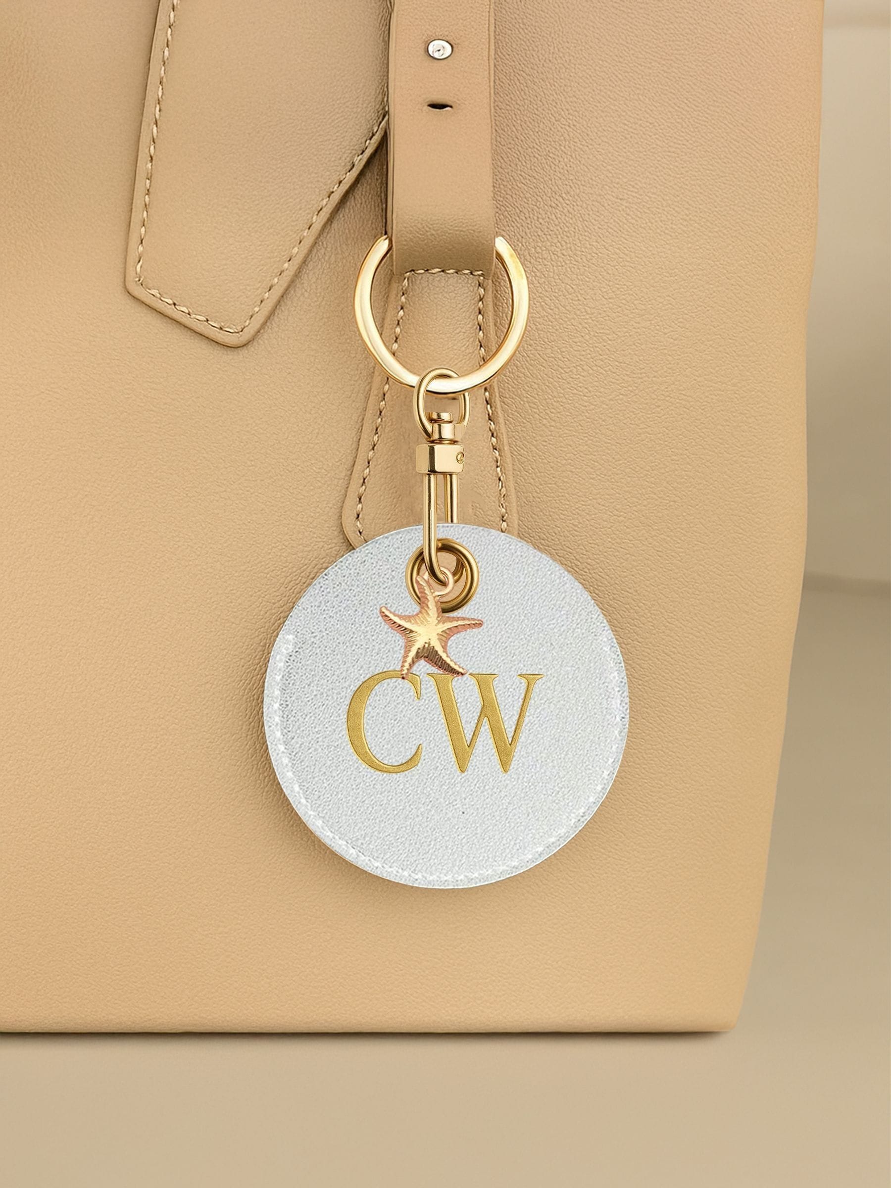 Jonnys Sister Personalised Faux Leather Bag Accessory with Gold Tone Starfish Charm