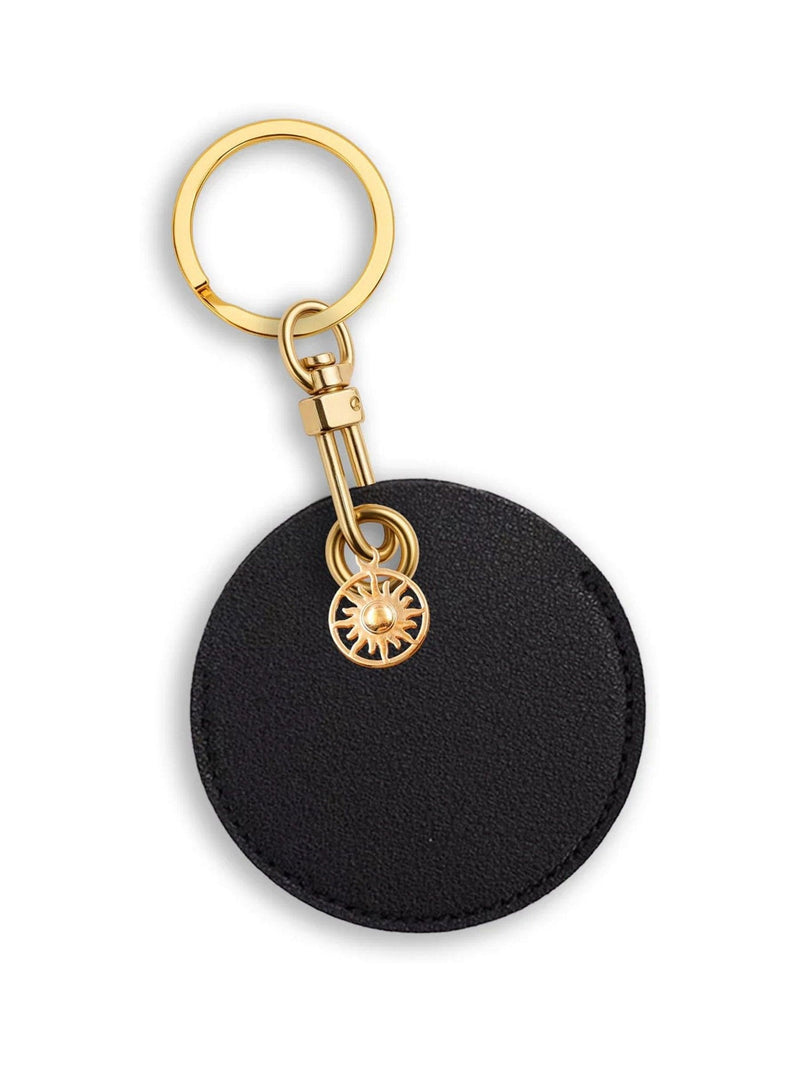 Jonnys Sister personalised faux leather bag charm with gold sun charm (British brand)