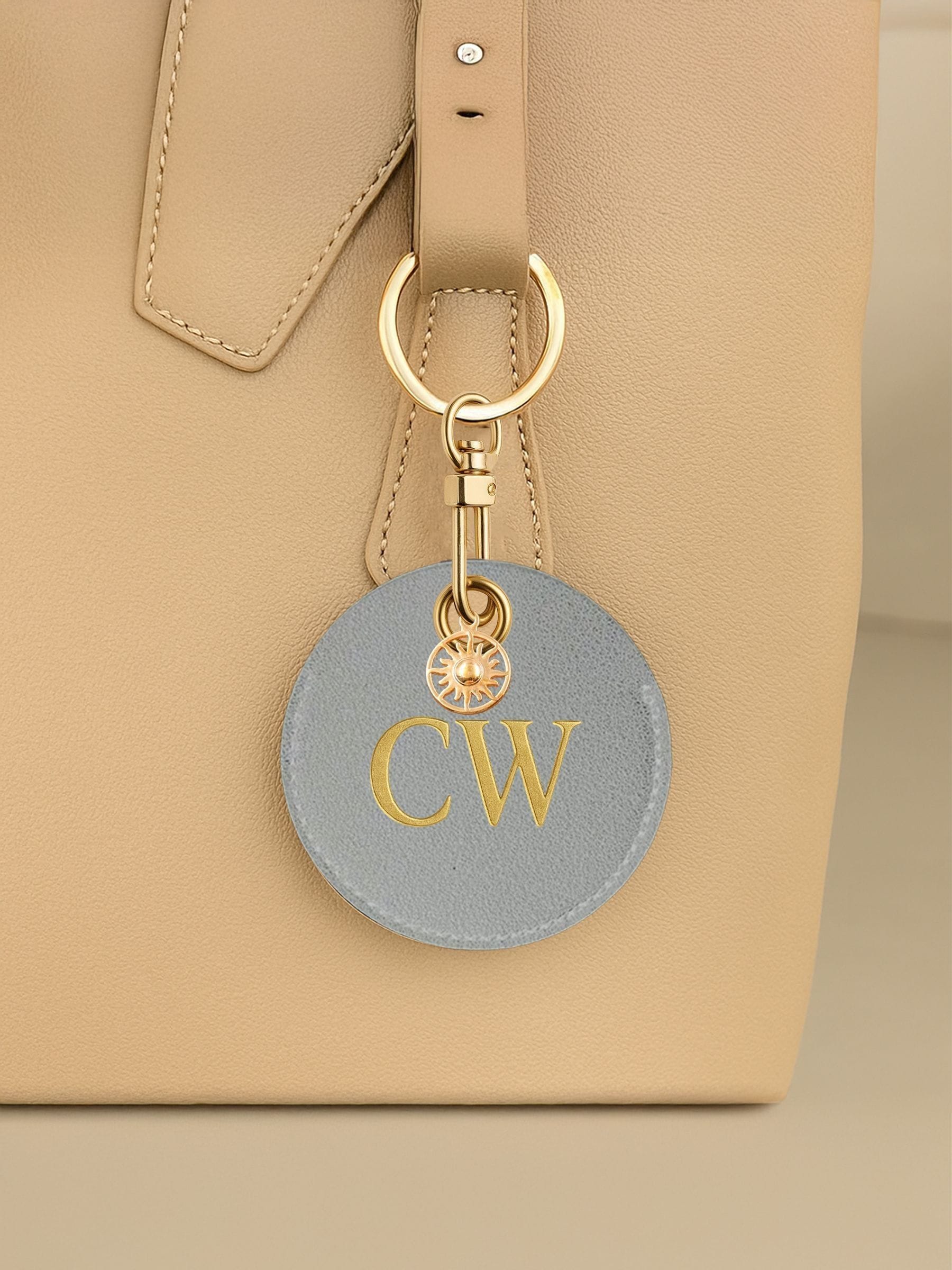 Jonnys Sister Personalised Faux Leather Bag Accessory with Gold Tone Sun Charm