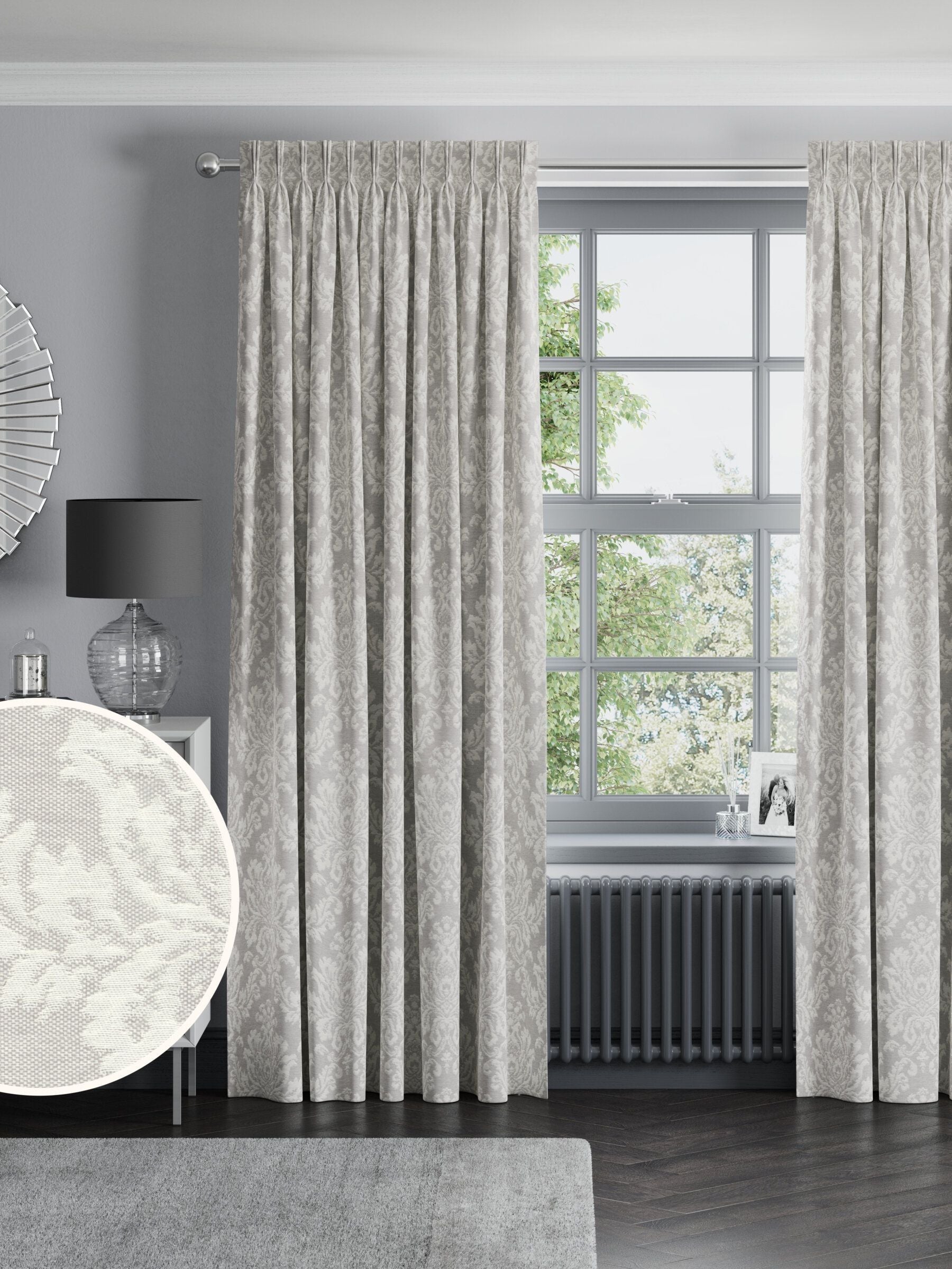 Grey damask made to measure curtains cotton blend - British brand