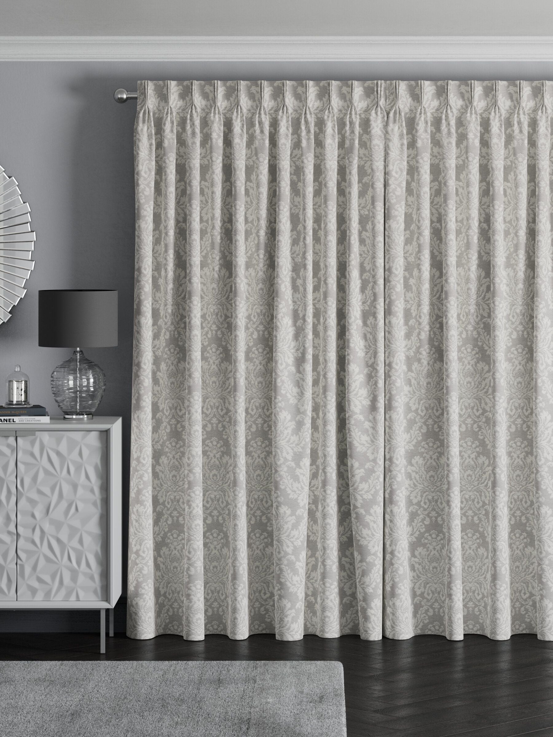 Grey damask made to measure curtains cotton blend - British brand