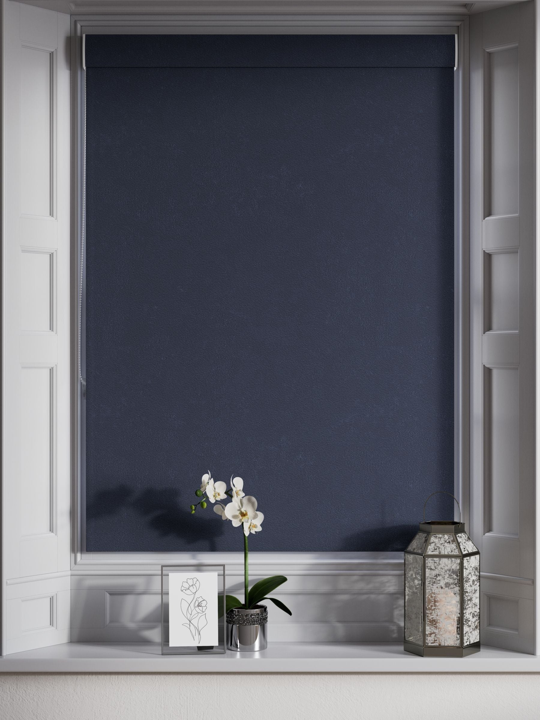 Blue embossed roman blind, UK version