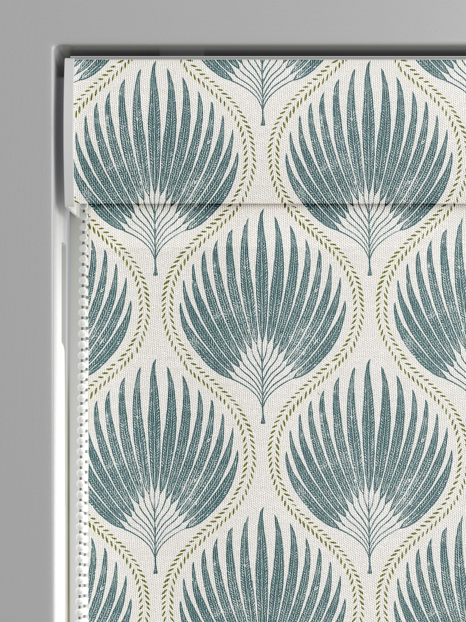 Blue Poale made to measure Roman blind with leaf design - British product