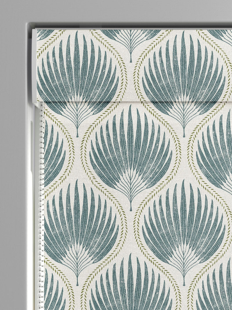 Blue Poale made to measure Roman blind with leaf design - British product