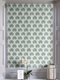 Blue Poale made to measure Roman blind with leaf design - British product