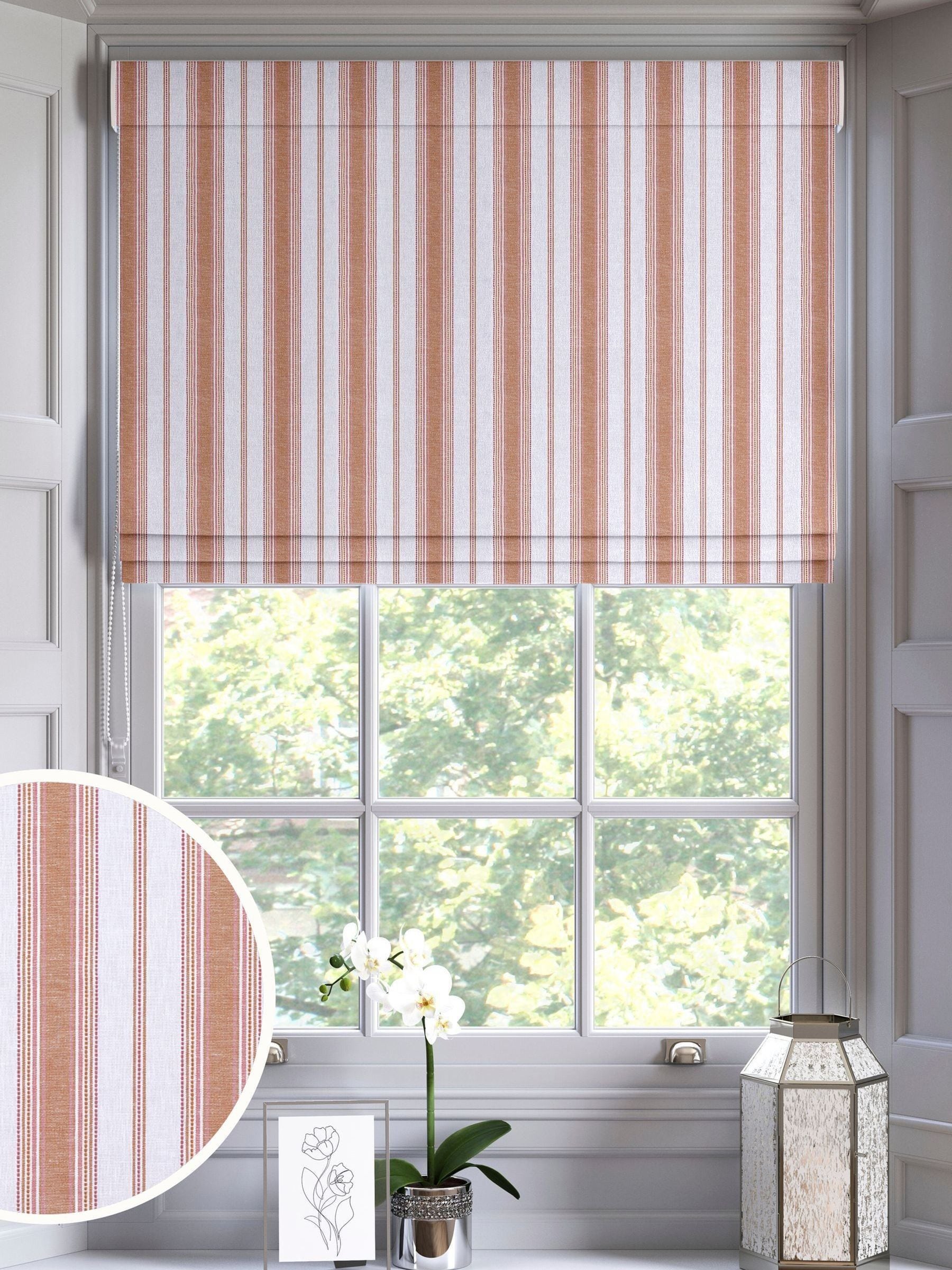 Balthica orange striped embroidered Roman blind made to measure, imported from the UK