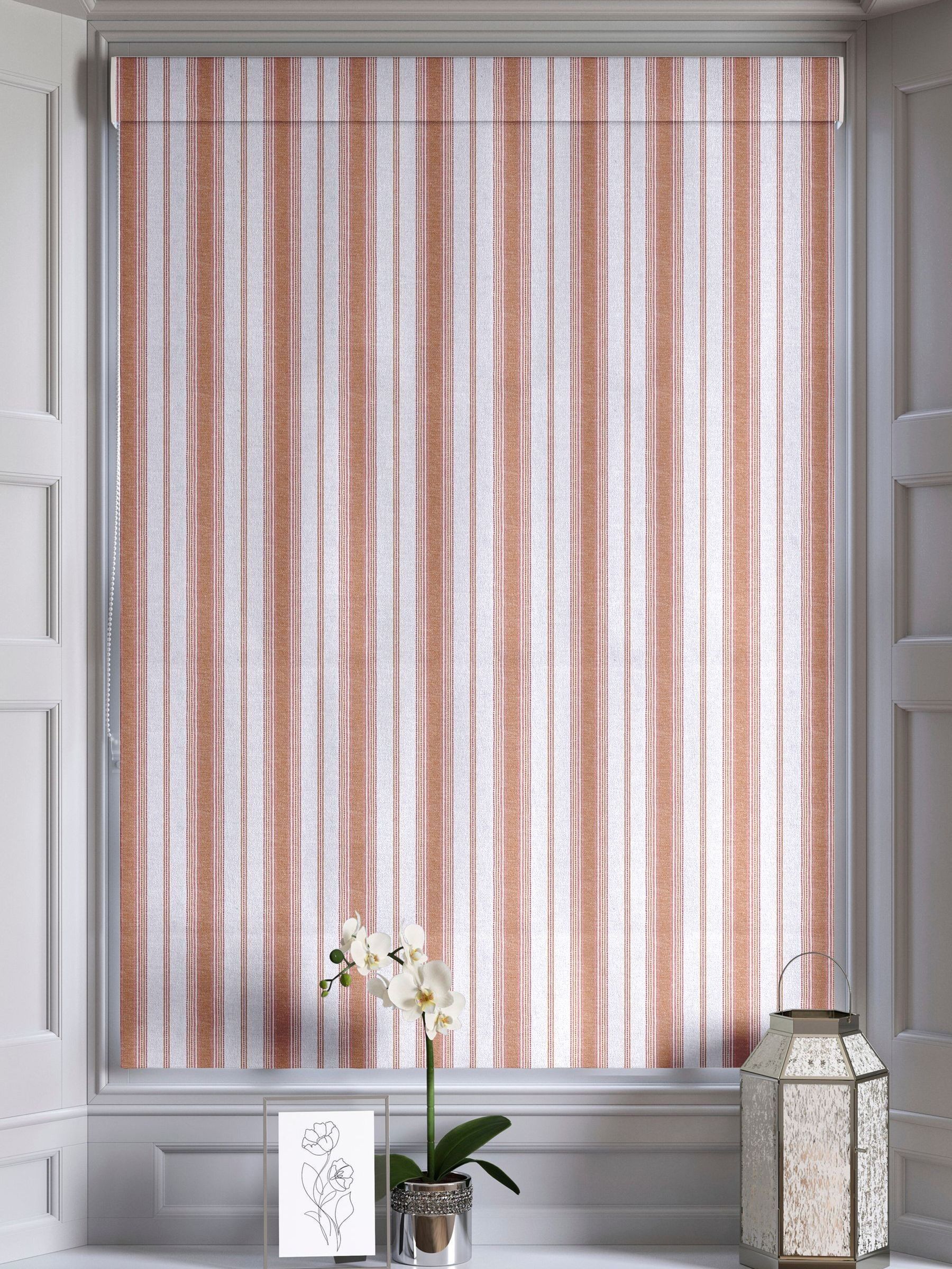 Balthica orange striped embroidered Roman blind made to measure, imported from the UK