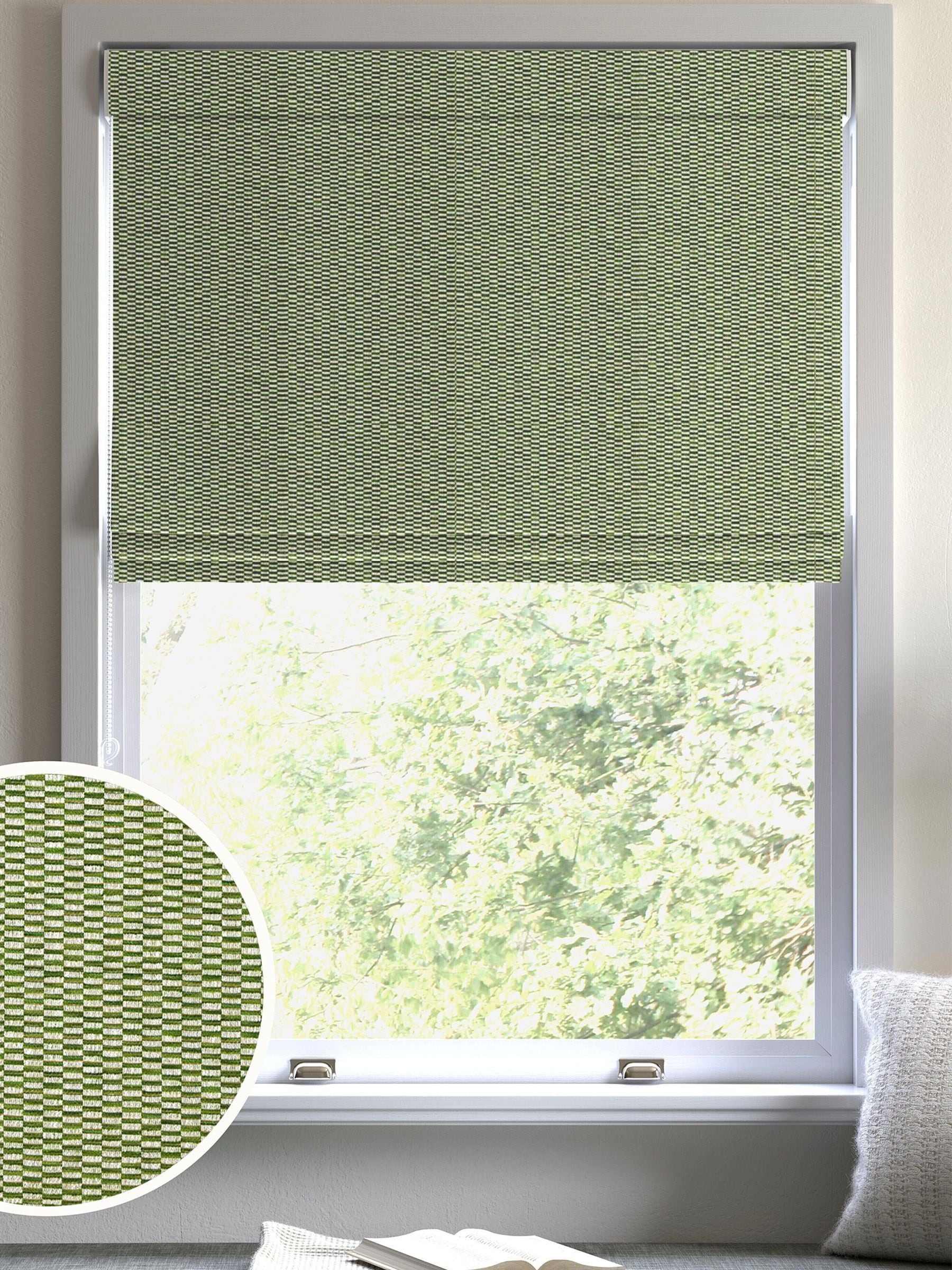 Abaci green geometric jacquard roman blind, imported from the UK