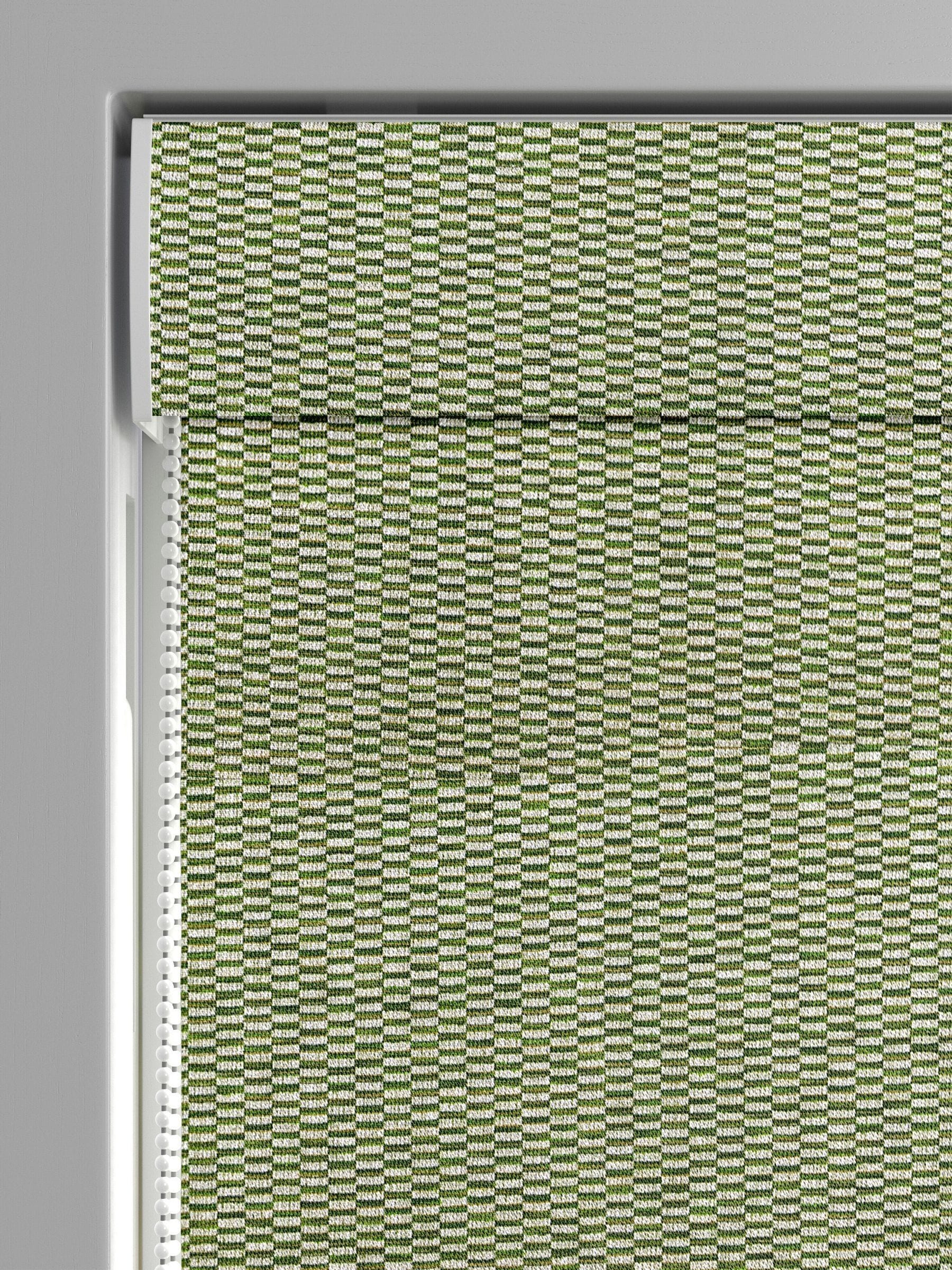 Abaci green geometric jacquard roman blind, imported from the UK