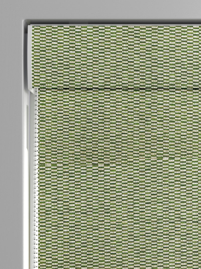 Abaci green geometric jacquard roman blind, imported from the UK