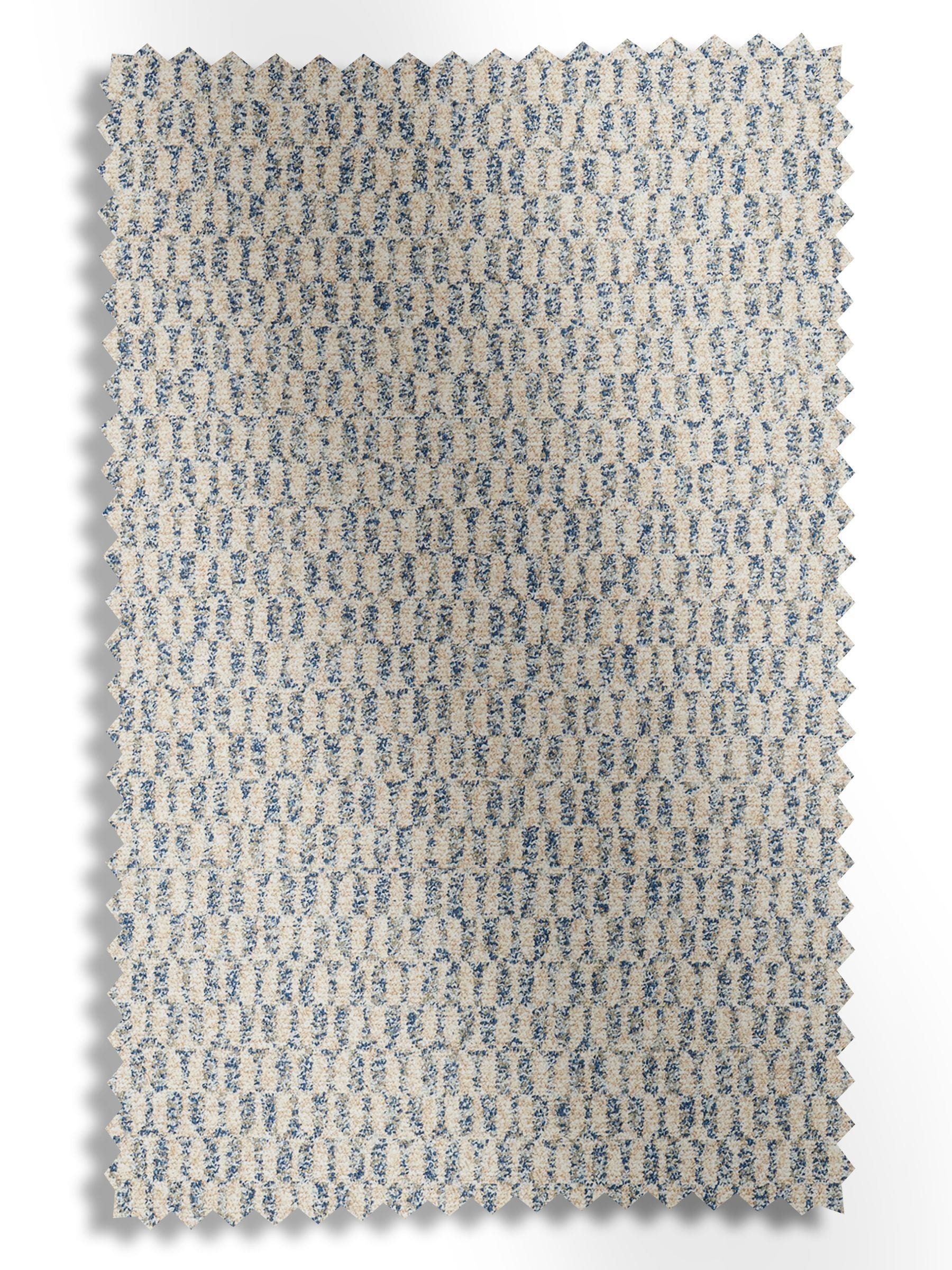 Blue Small Geo roman blind with geometric pattern, imported from the UK