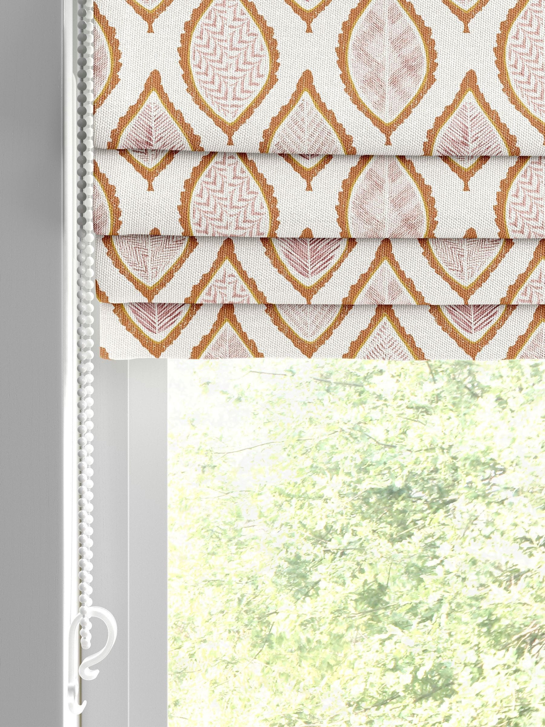 Orange Mesop roman blind leaf print, imported from the UK