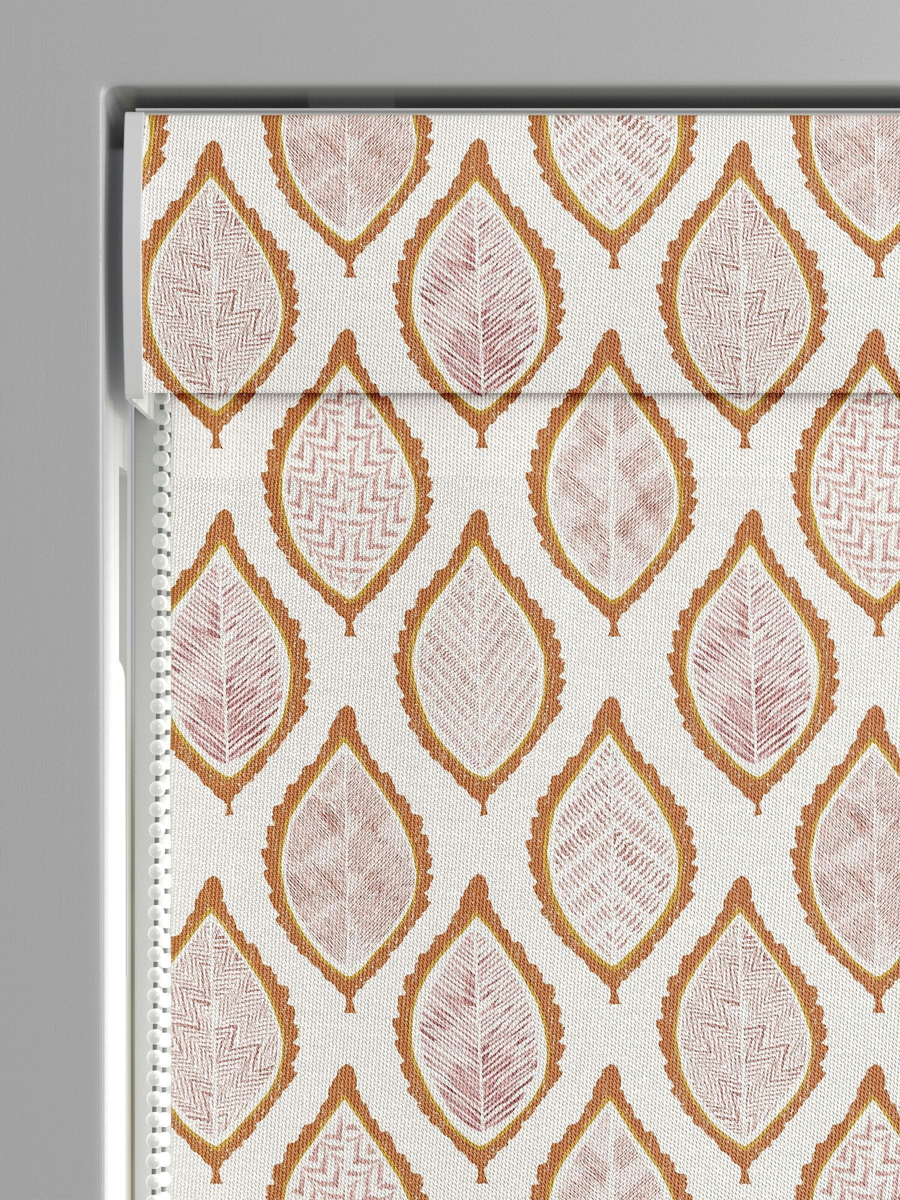 Orange Mesop roman blind leaf print, imported from the UK