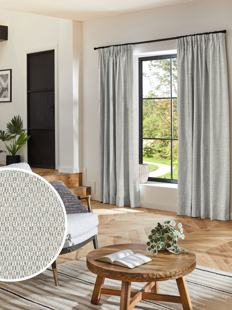 Blue geometric curtains made to measure - British product