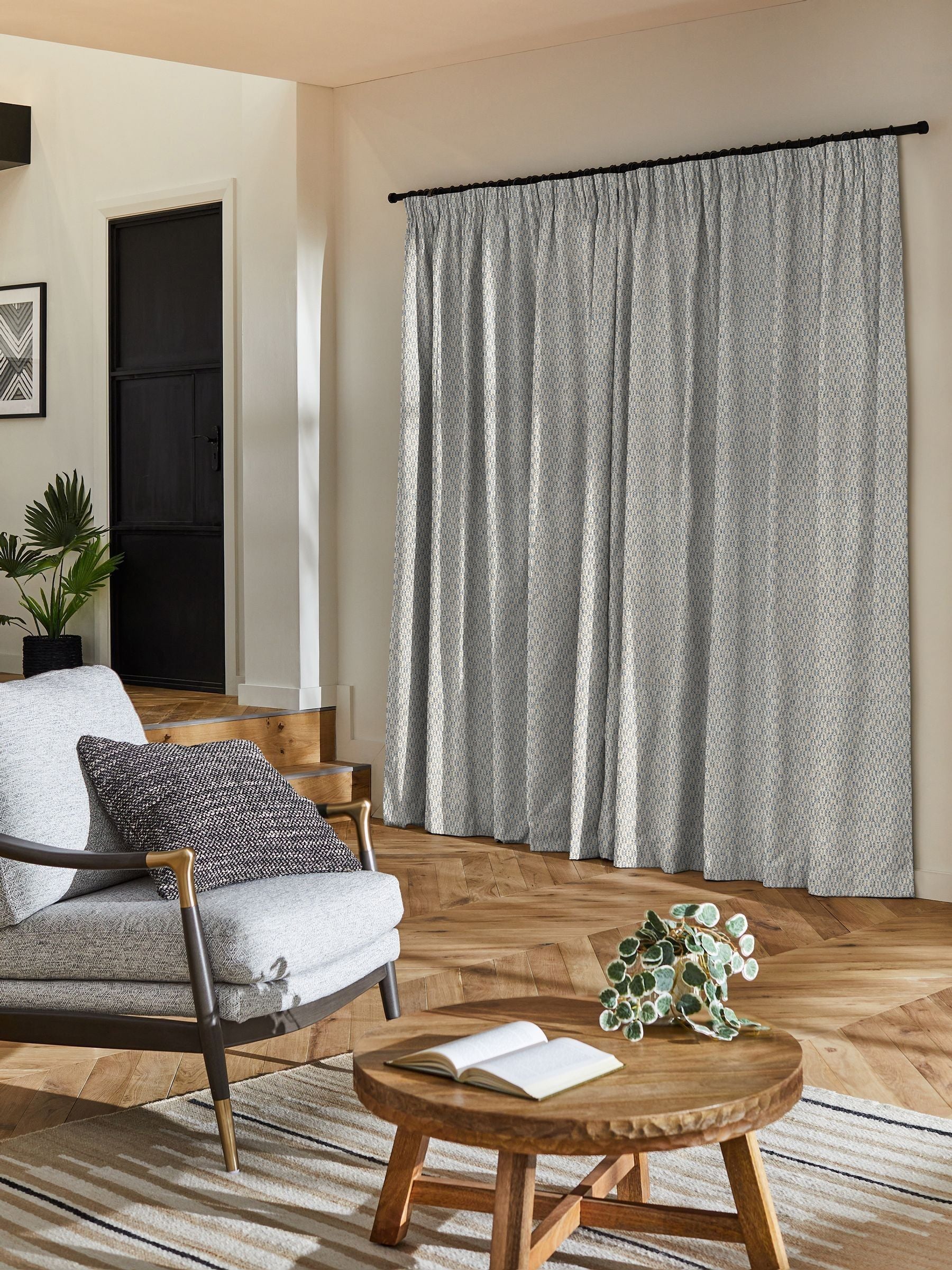 Blue geometric curtains made to measure - British product