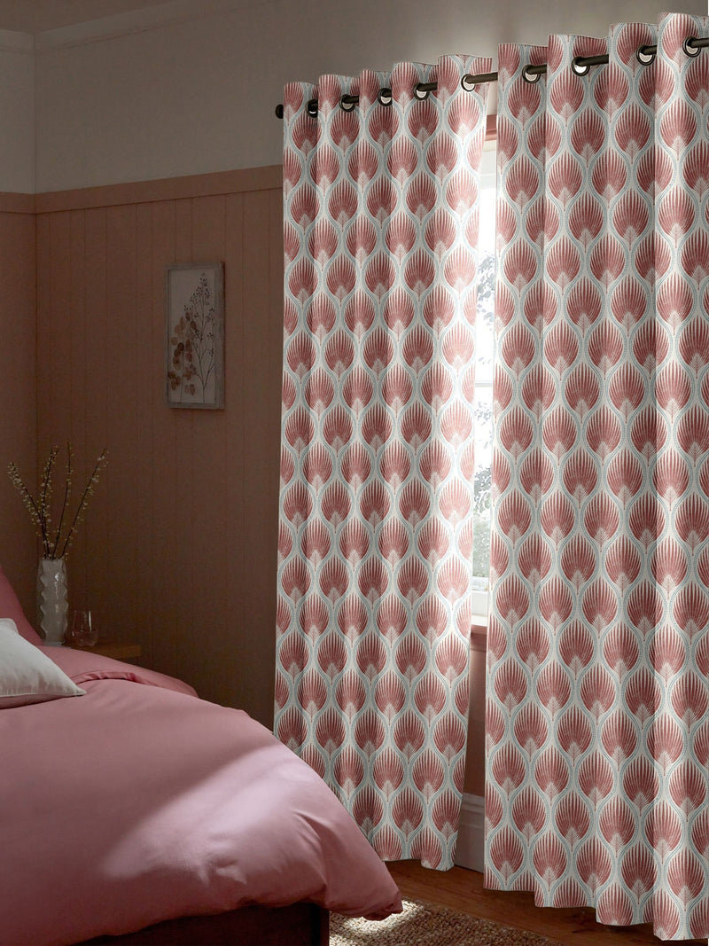 Poale red made to measure curtains with leafy print, UK version