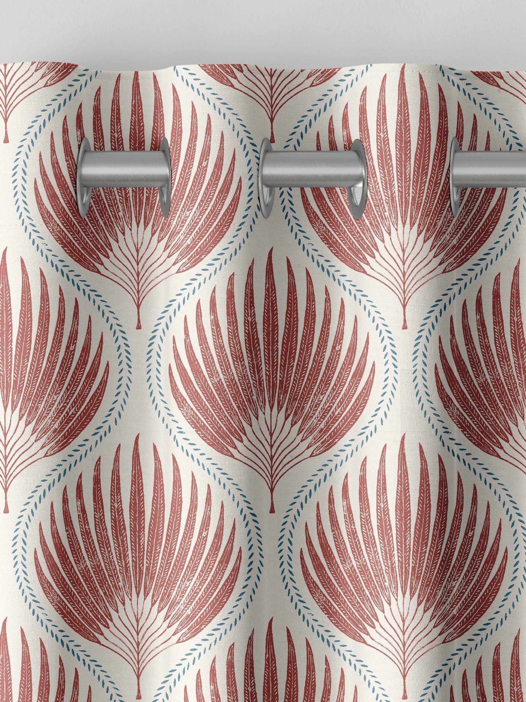 Poale red made to measure curtains with leafy print, UK version