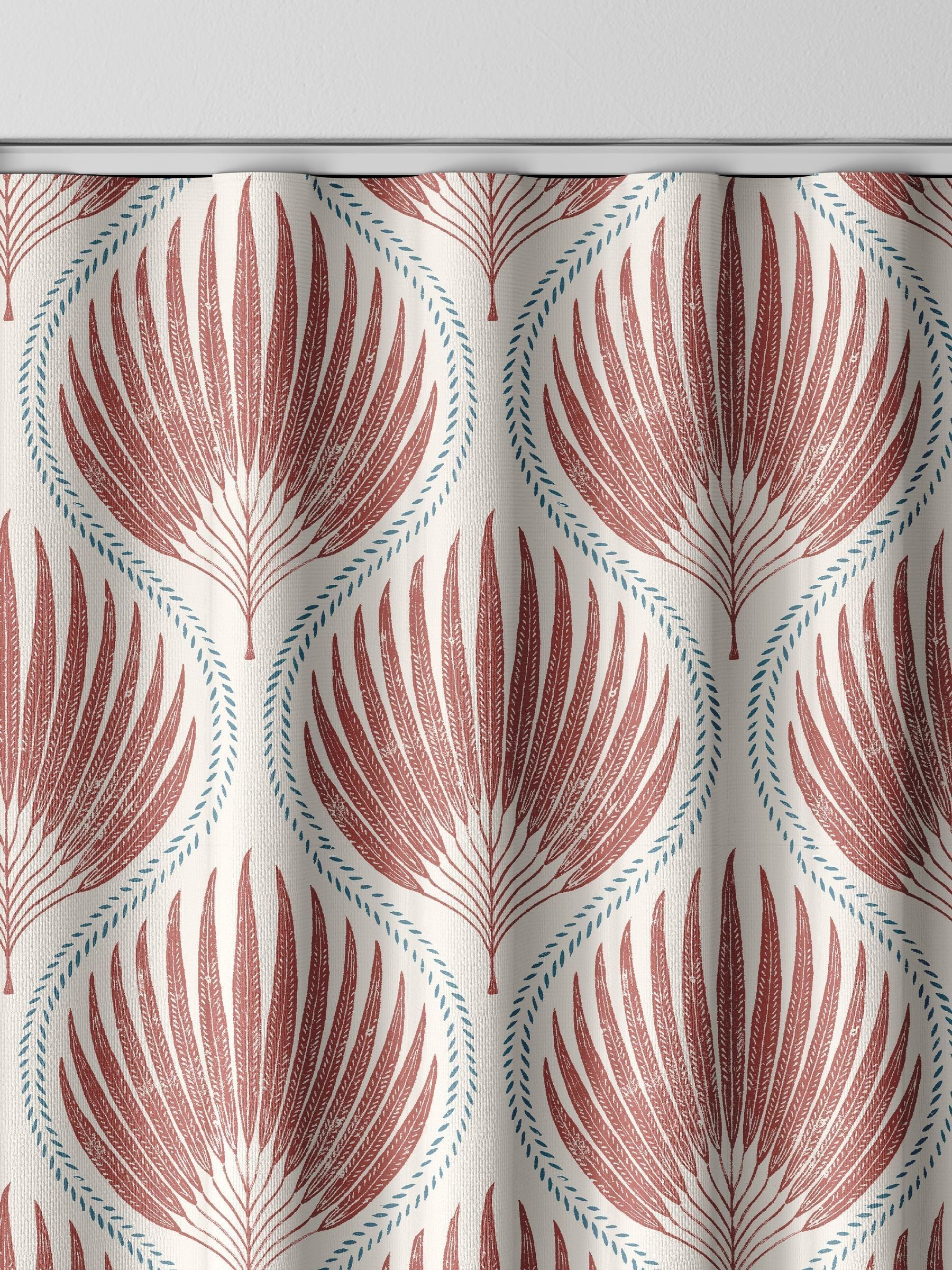 Poale red made to measure curtains with leafy print, UK version