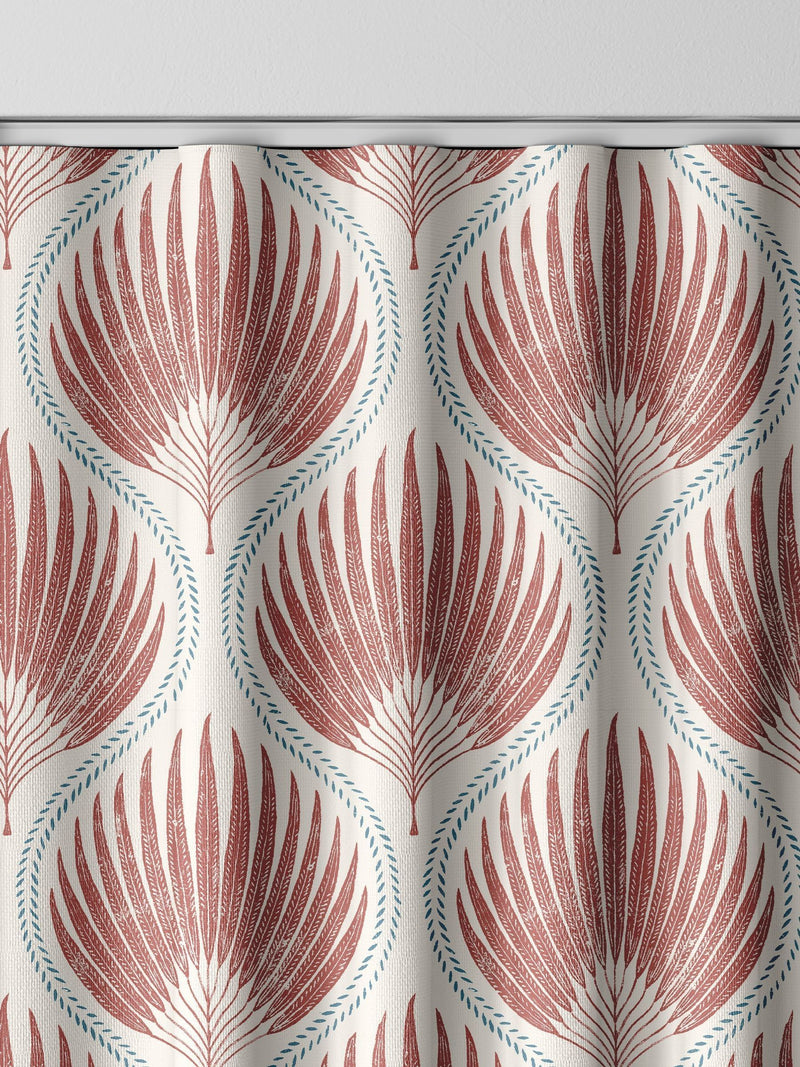 Poale red made to measure curtains with leafy print, UK version