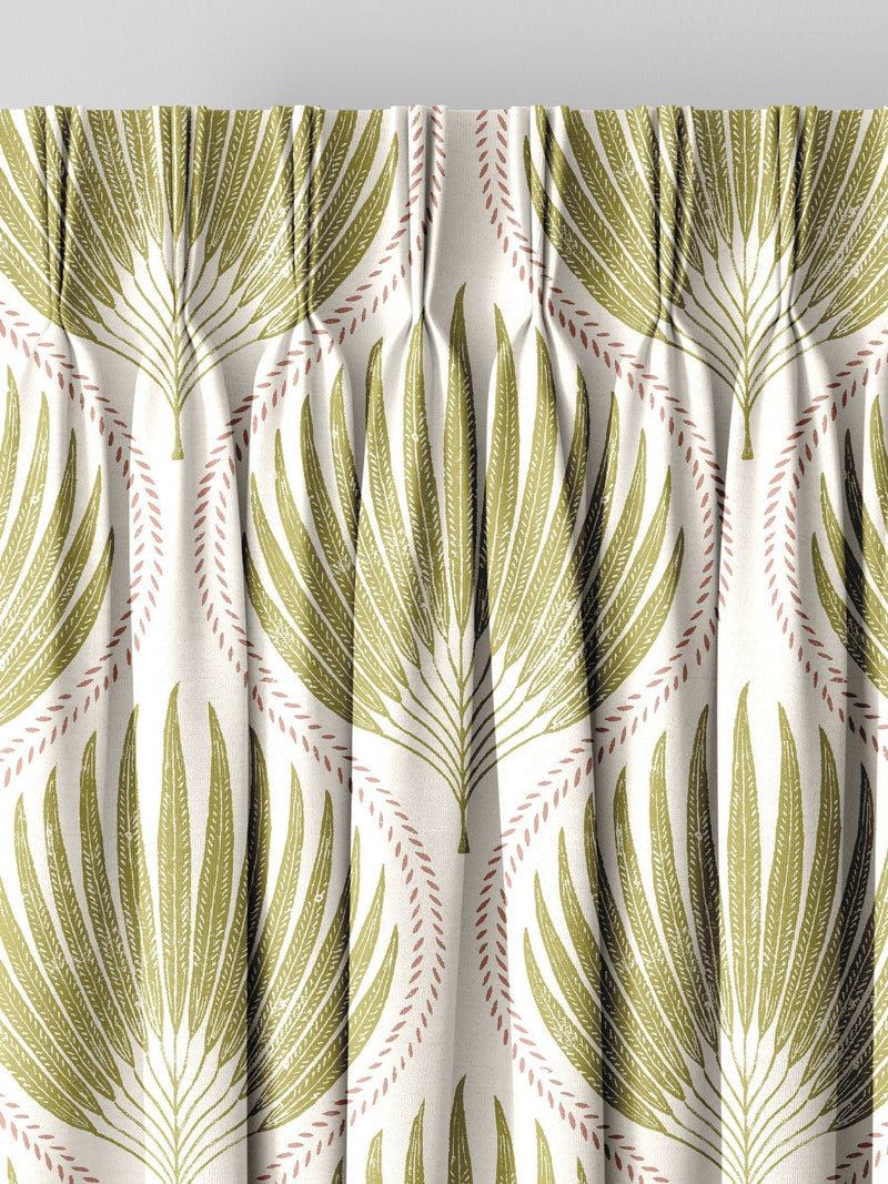 Poale green cotton curtains leaf print, UK version