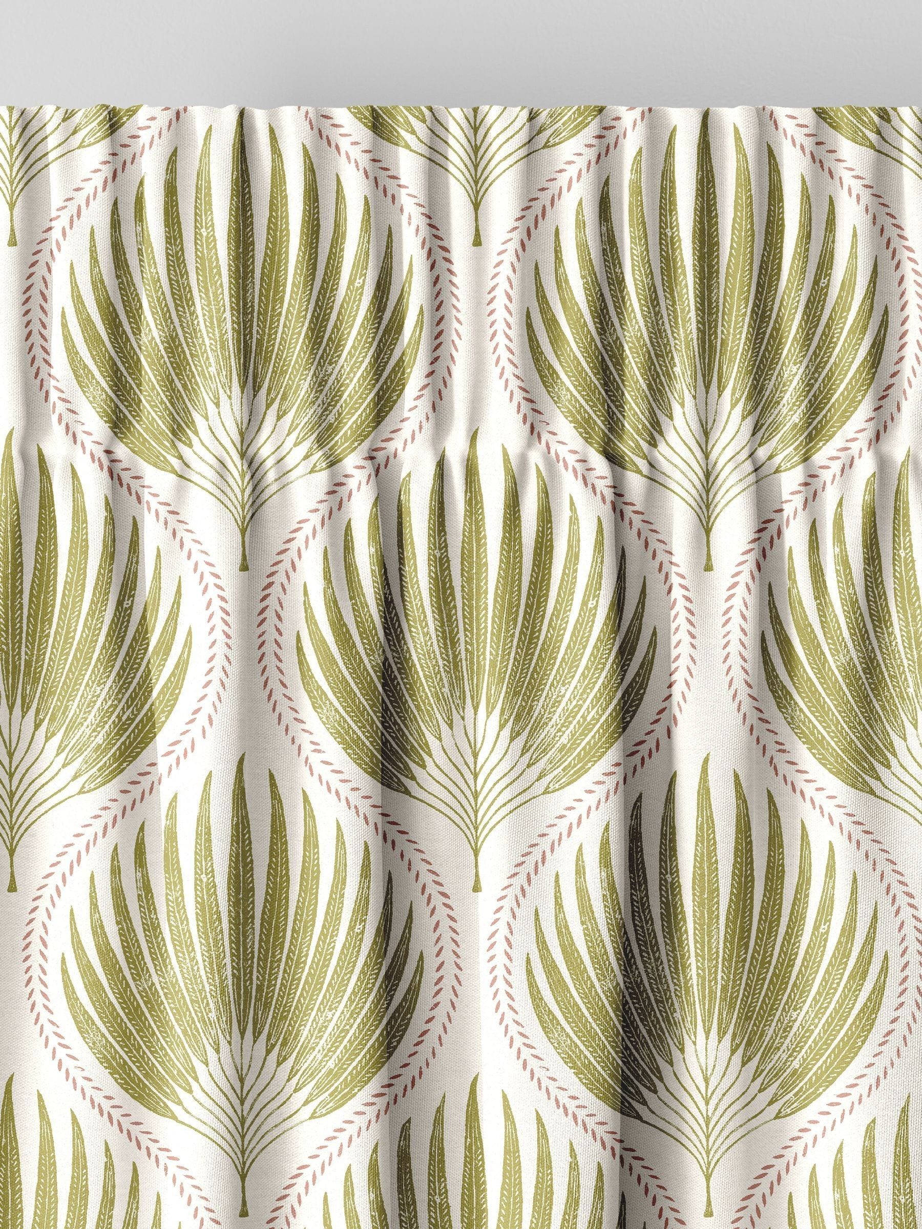Poale green cotton curtains leaf print, UK version
