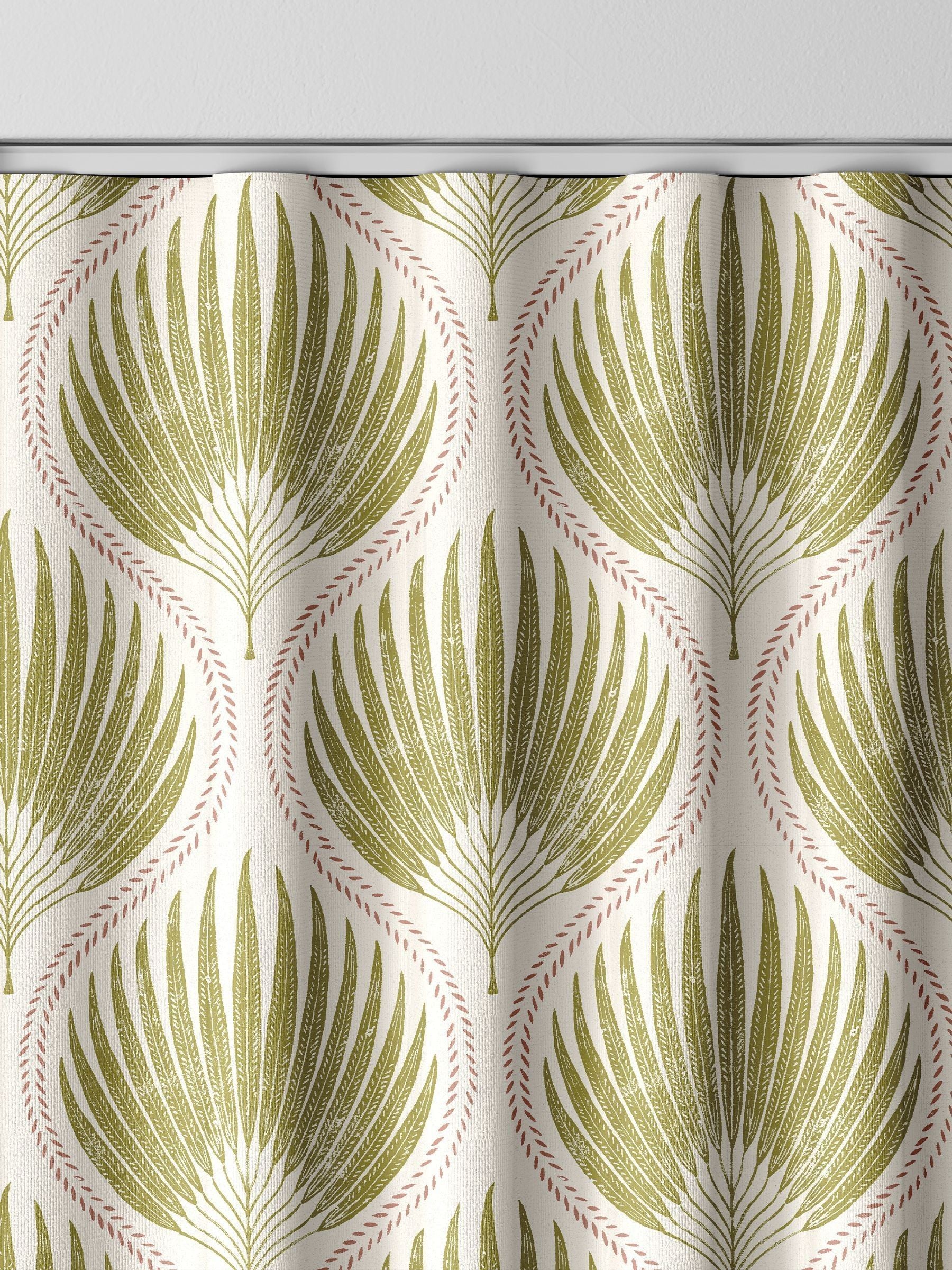 Poale green cotton curtains leaf print, UK version