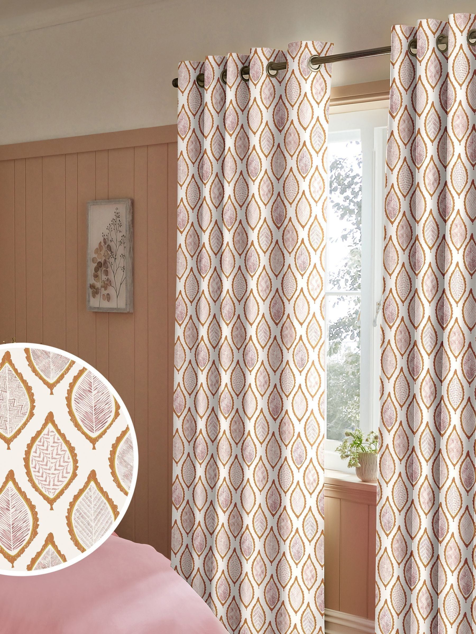 Mesop made to measure curtains with orange leaf print - British product