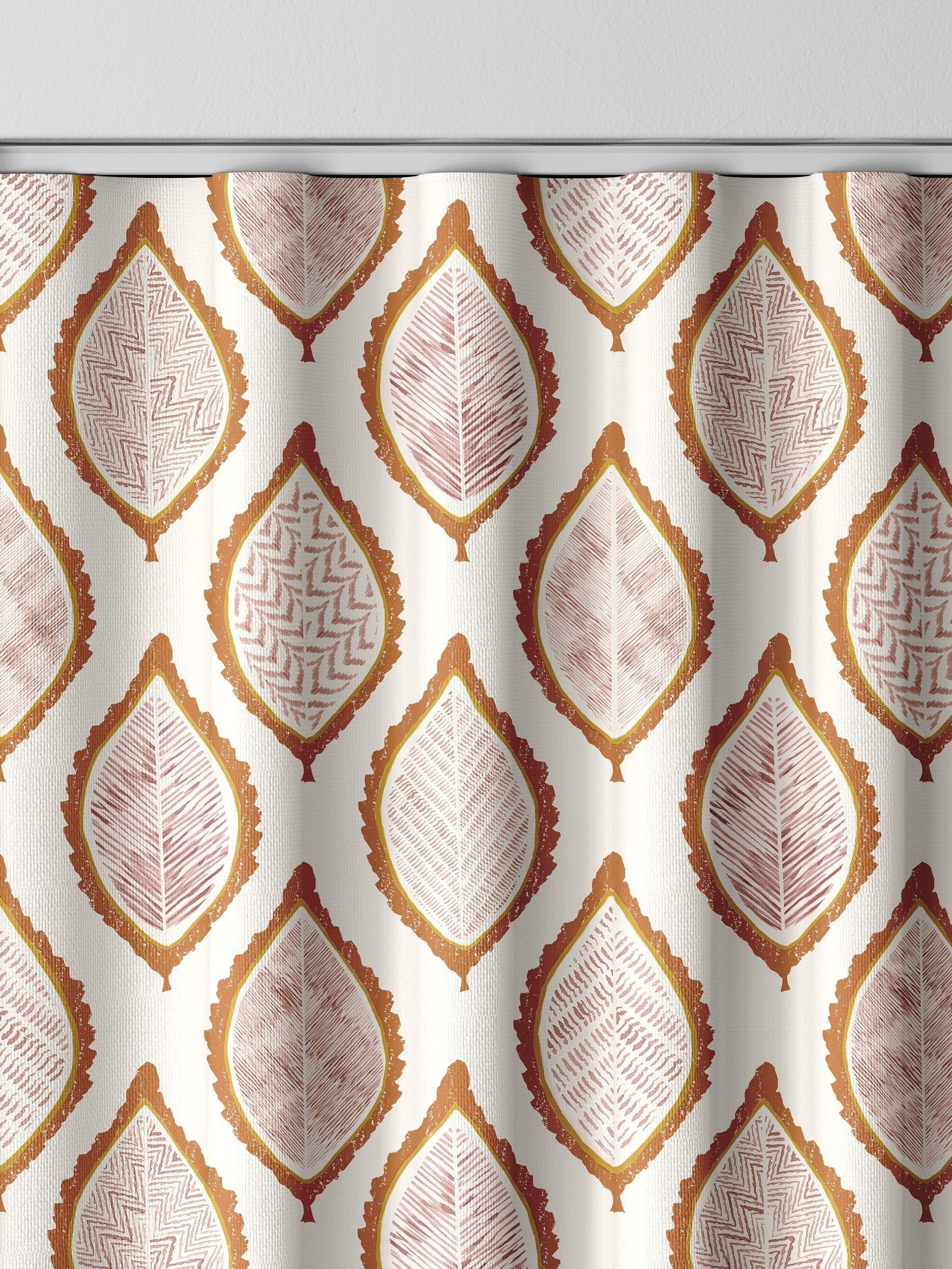 Mesop made to measure curtains with orange leaf print - British product