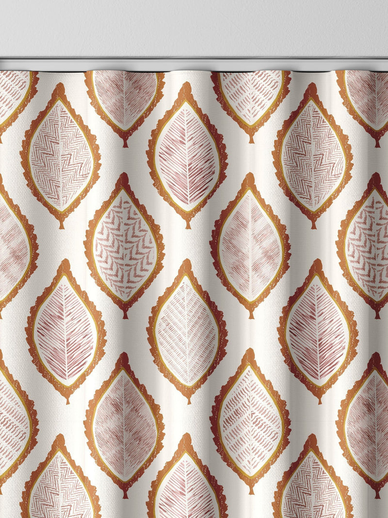 Mesop made to measure curtains with orange leaf print - British product