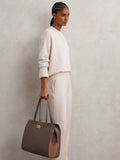 Reiss taupe grained leather tote bag, imported from the UK