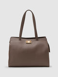 Reiss taupe grained leather tote bag, imported from the UK