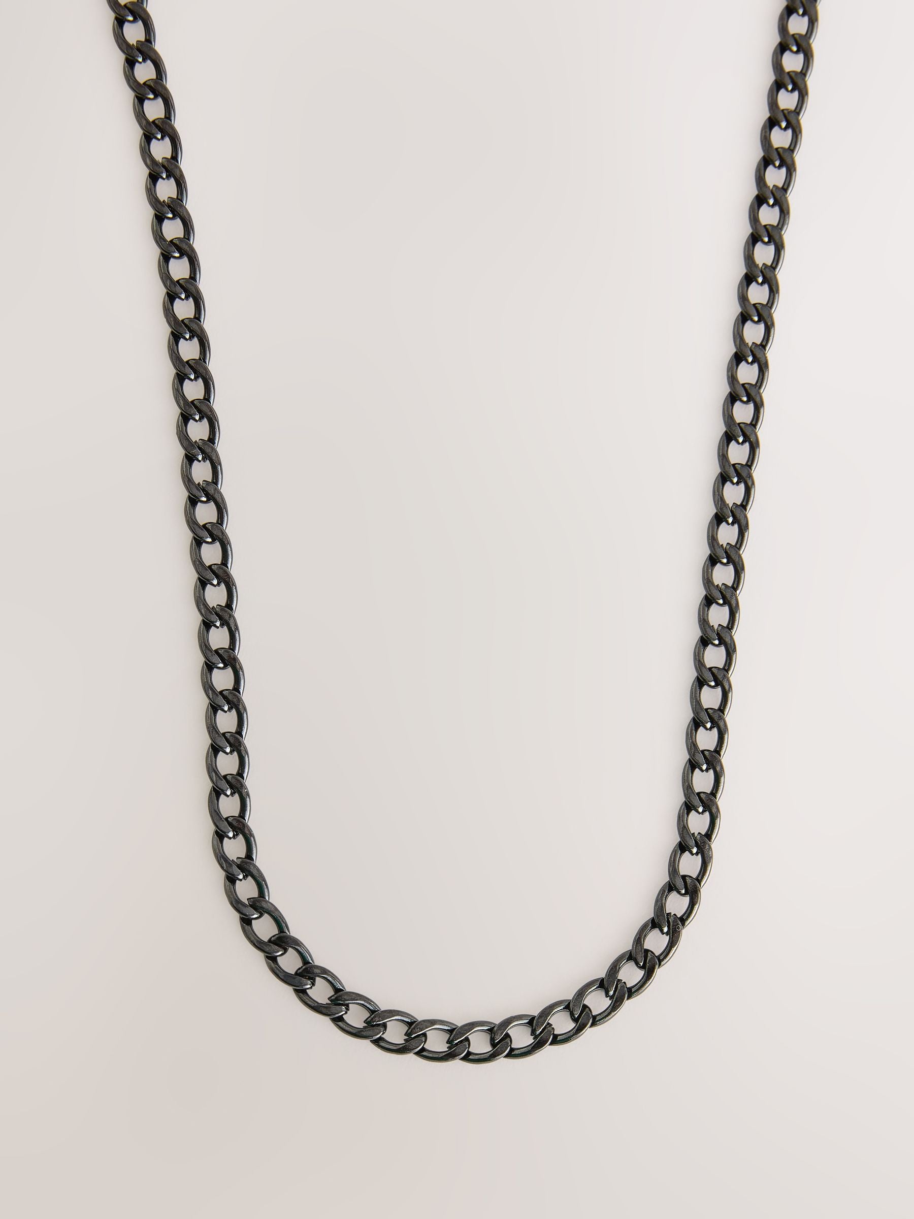 Silver Tone Stainless Steel Curb Chain Necklace