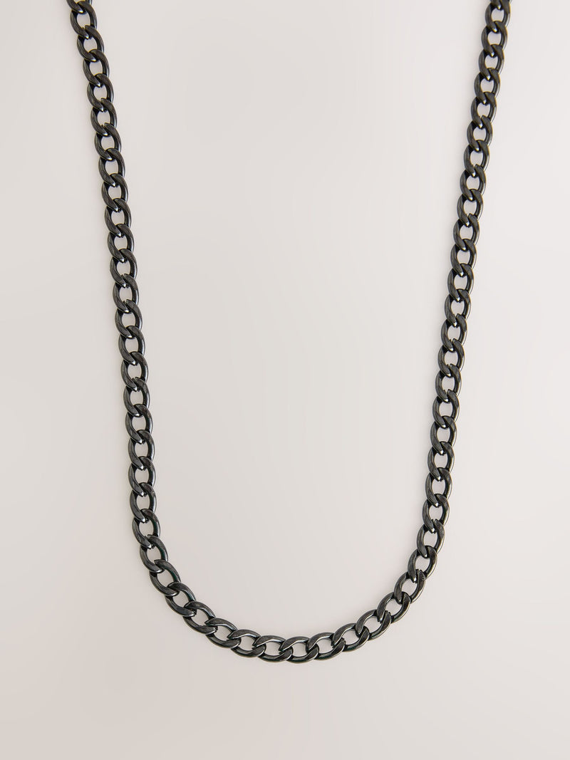 Silver Tone Stainless Steel Curb Chain Necklace