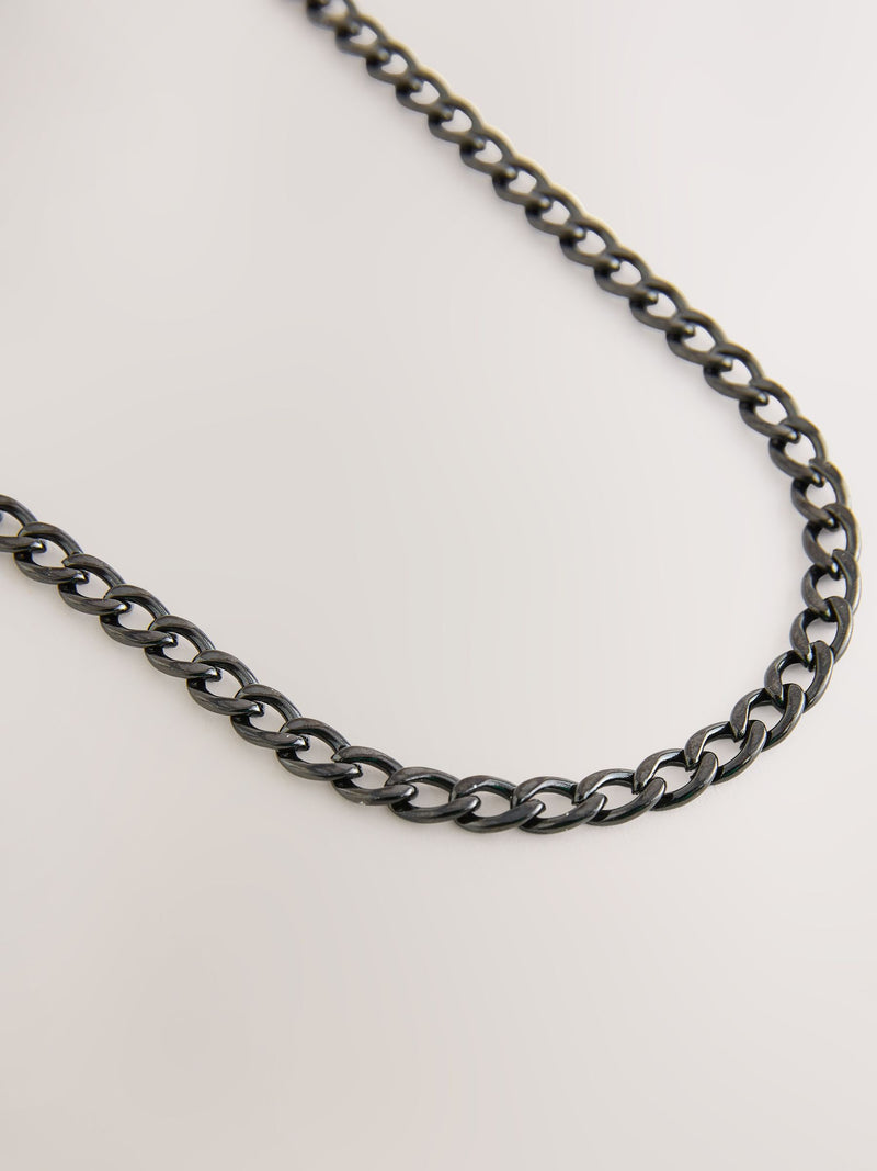 Silver Tone Stainless Steel Curb Chain Necklace
