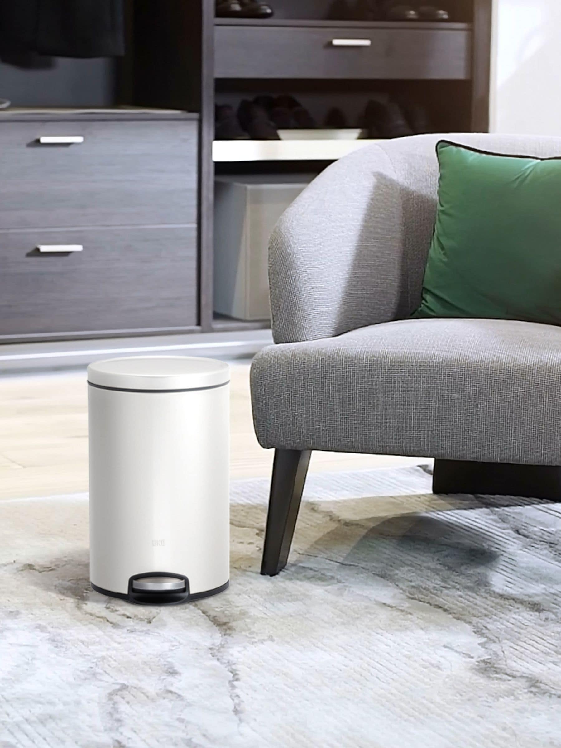 Eko White Eva bathroom bin 5 litre, imported from the UK
